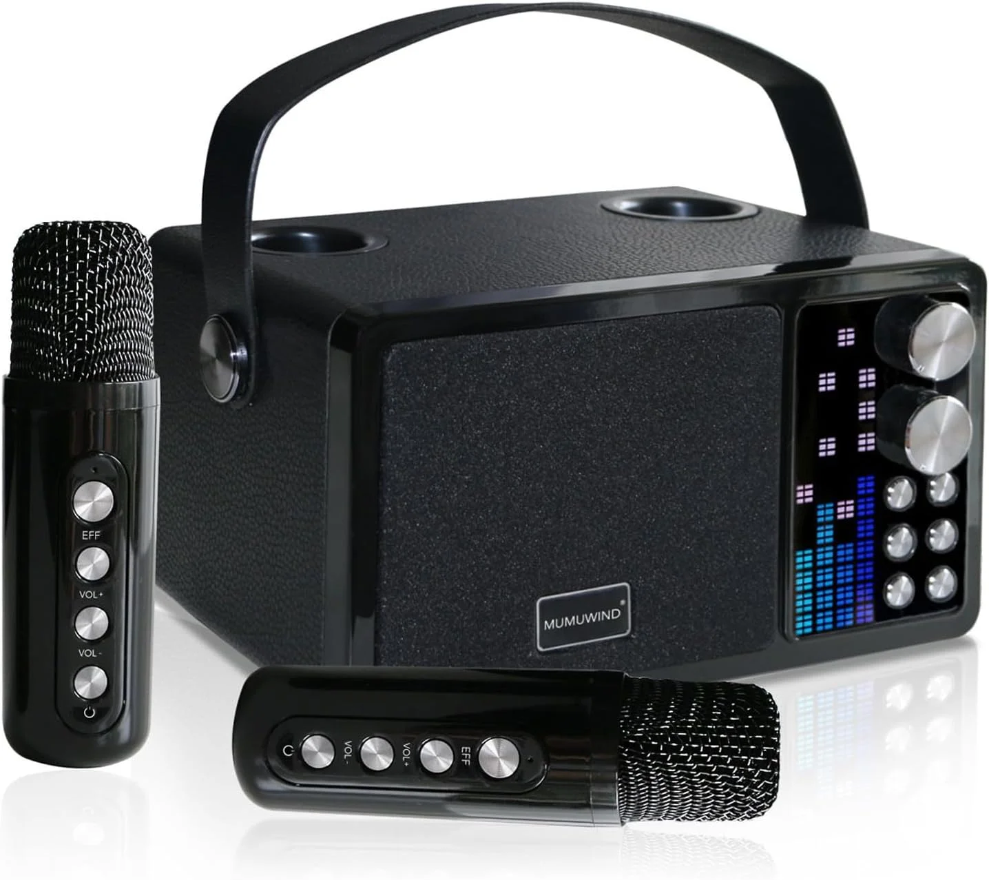 دستگاه کارائوکه کوچک، سیستم کارائوکه با 2 میکروفون، جعبه کارائوکه، میکروفون کارائوکه کودکان و بزرگسالان، نمایش ریتمیک، پشتیبانی از TF/USB/AUX برای خانه، مهمانی، KTV