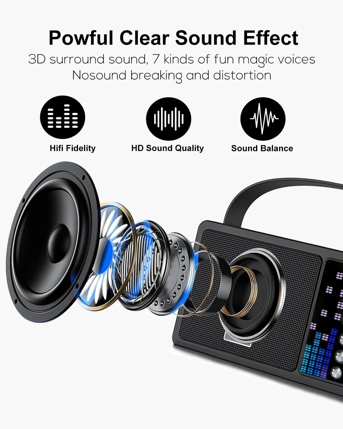 دستگاه کارائوکه کوچک، سیستم کارائوکه با 2 میکروفون، جعبه کارائوکه، میکروفون کارائوکه کودکان و بزرگسالان، نمایش ریتمیک، پشتیبانی از TF/USB/AUX برای خانه، مهمانی، KTV