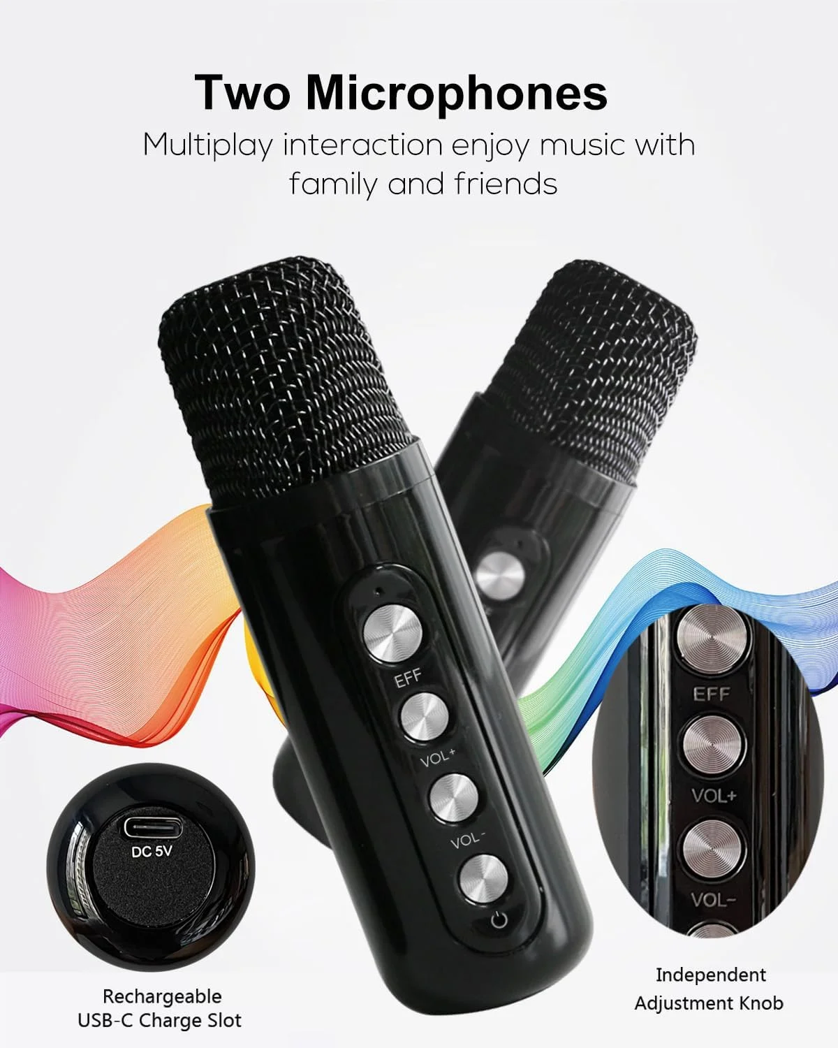 دستگاه کارائوکه کوچک، سیستم کارائوکه با 2 میکروفون، جعبه کارائوکه، میکروفون کارائوکه کودکان و بزرگسالان، نمایش ریتمیک، پشتیبانی از TF/USB/AUX برای خانه، مهمانی، KTV