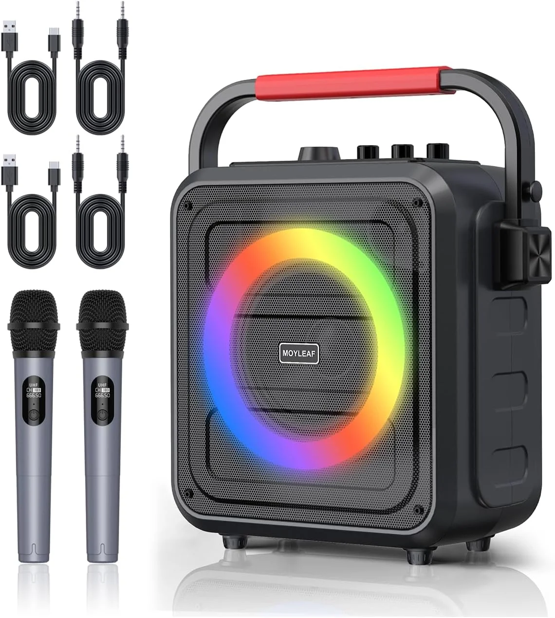 دستگاه کارائوکه برای بزرگسالان و کودکان، بلندگوی کارائوکه بلوتوث و AUX با دو میکروفون بی سیم، سیستم PA، پشتیبانی از کارت TF/USB، REC، باس و تریبل برای مهمانی/جلسه/بزرگسالان/کودکان