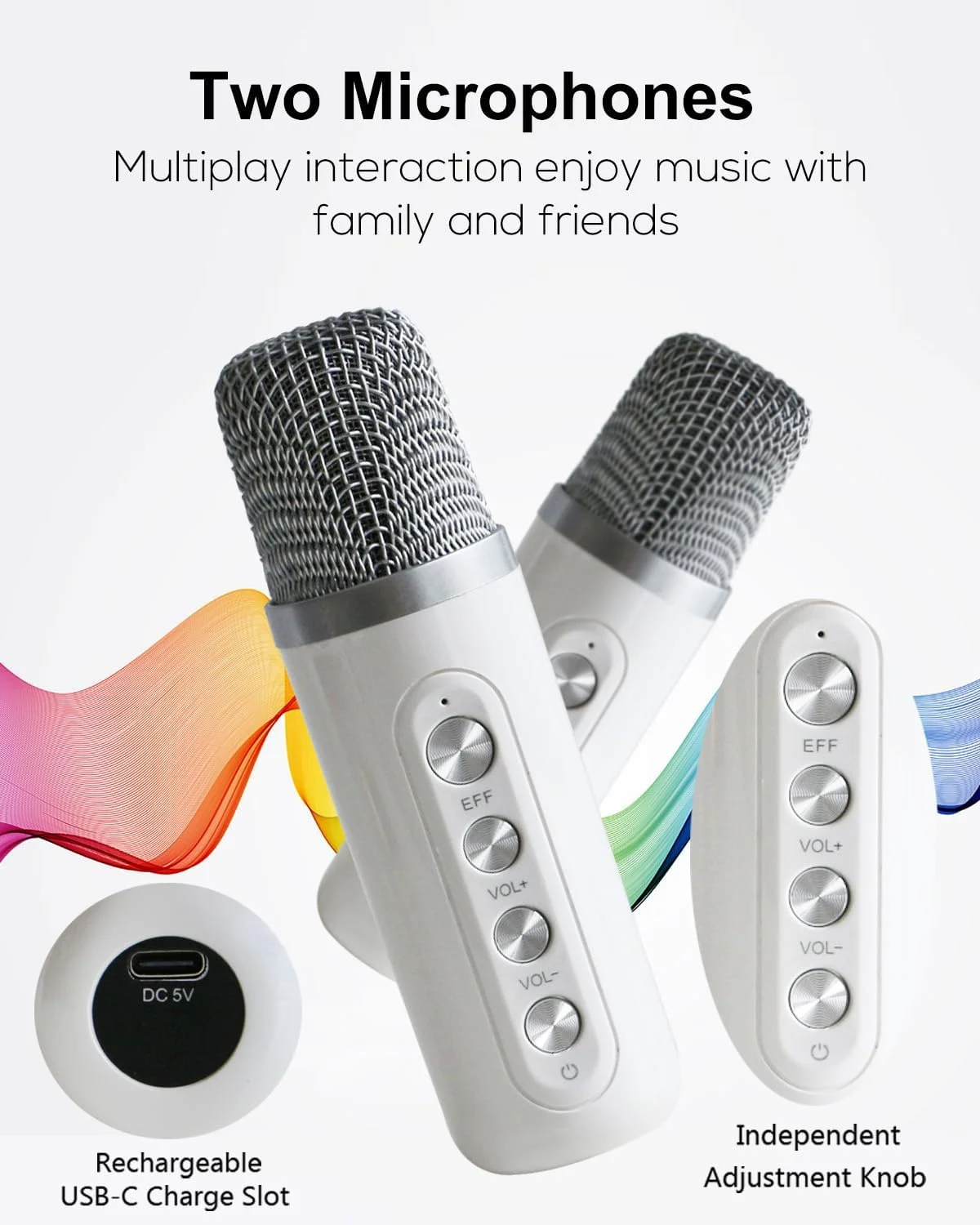 دستگاه کارائوکه برای کودکان، اسپیکر قابل حمل بلوتوثی مینی کارائوکه با 2 میکروفون بی سیم و چراغ های LED برای مهمانی خانگی، هدیه تولد برای دختران و پسران