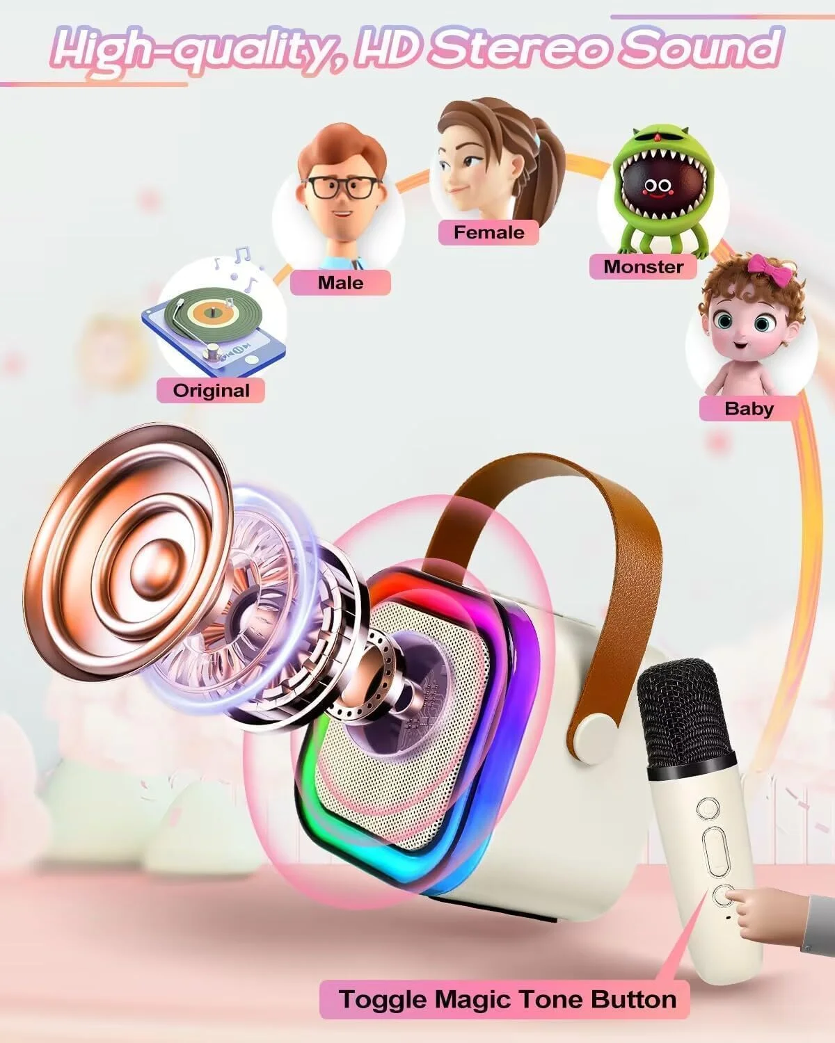 دستگاه کارائوکه چند منظوره با میکروفون بی سیم، بلندگوی بلوتوث قابل حمل، رنگ های متنوع (تک میکروفون)