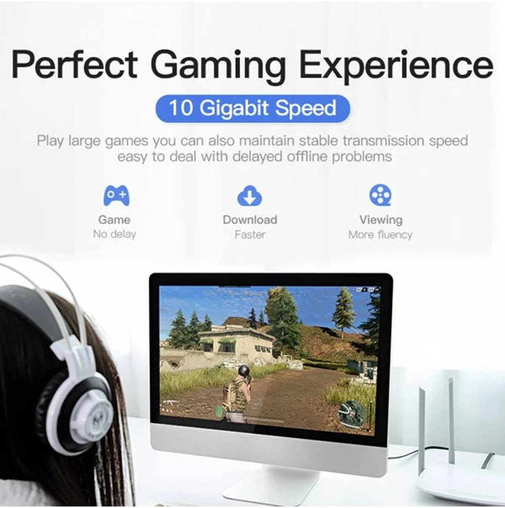 کابل شبکه تخت Vention Cat.7، پهنای باند پایدار 600 مگاهرتز، سرعت بالا 10 گیگابیت بر ثانیه، اثر محافظ عالی، رابط روکش طلا، 5 متر، مشکی | ICABJ