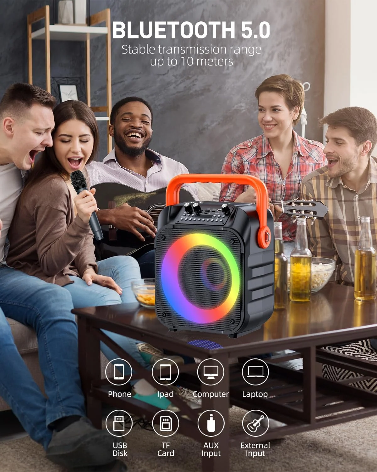 دستگاه کارائوکه با 2 میکروفون بی سیم، دستگاه کارائوکه قابل حمل برای بزرگسالان و کودکان، میکروفون کارائوکه با سیستم PA، بلندگوی کارائوکه از TWS، USB، FM، REC، AUX in، کارت TF پشتیبانی می کند