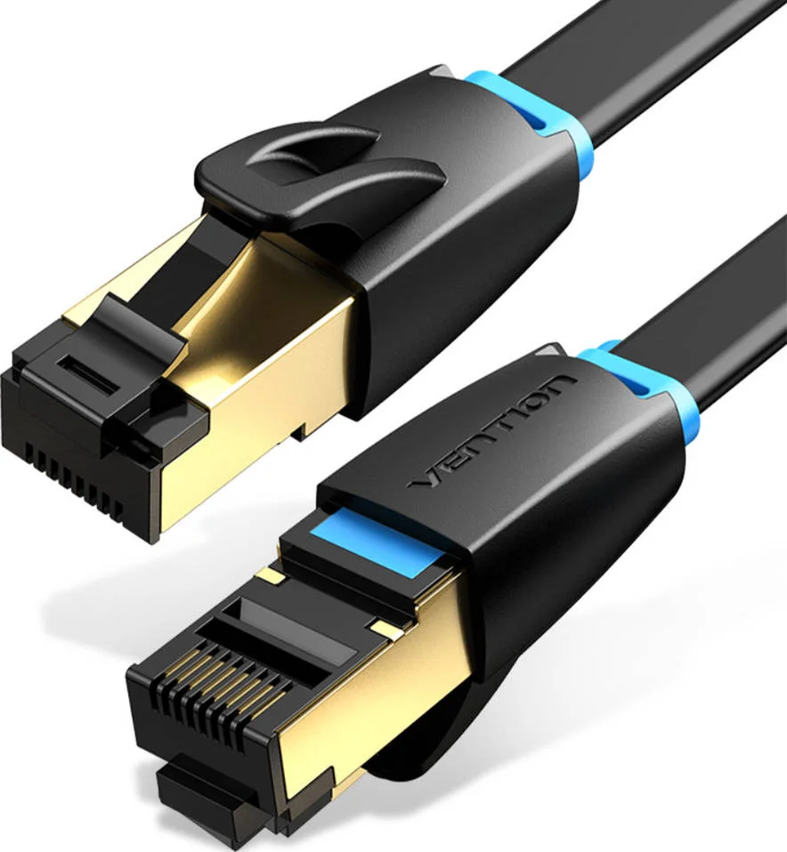 کابل شبکه تخت Vention Cat.8، نوع کانکتور RJ45 8P8C، سرعت انتقال 40 گیگابیت بر ثانیه، جنس روکش PVC، روکش طلا، طول 1 متر، مشکی | IKCBF