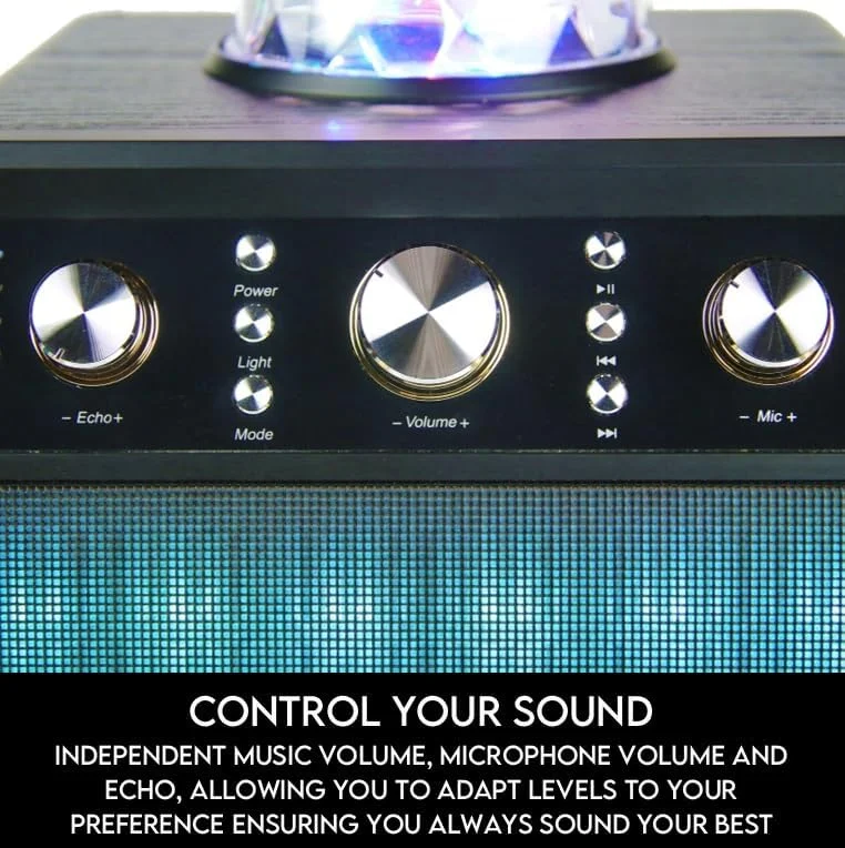 دستگاه کارائوکه قابل حمل و اسپیکر به همراه میکروفون بی سیم و نور مهمانی دیسکو مدل MoonboX (همراه با 1 میکروفون بی سیم)