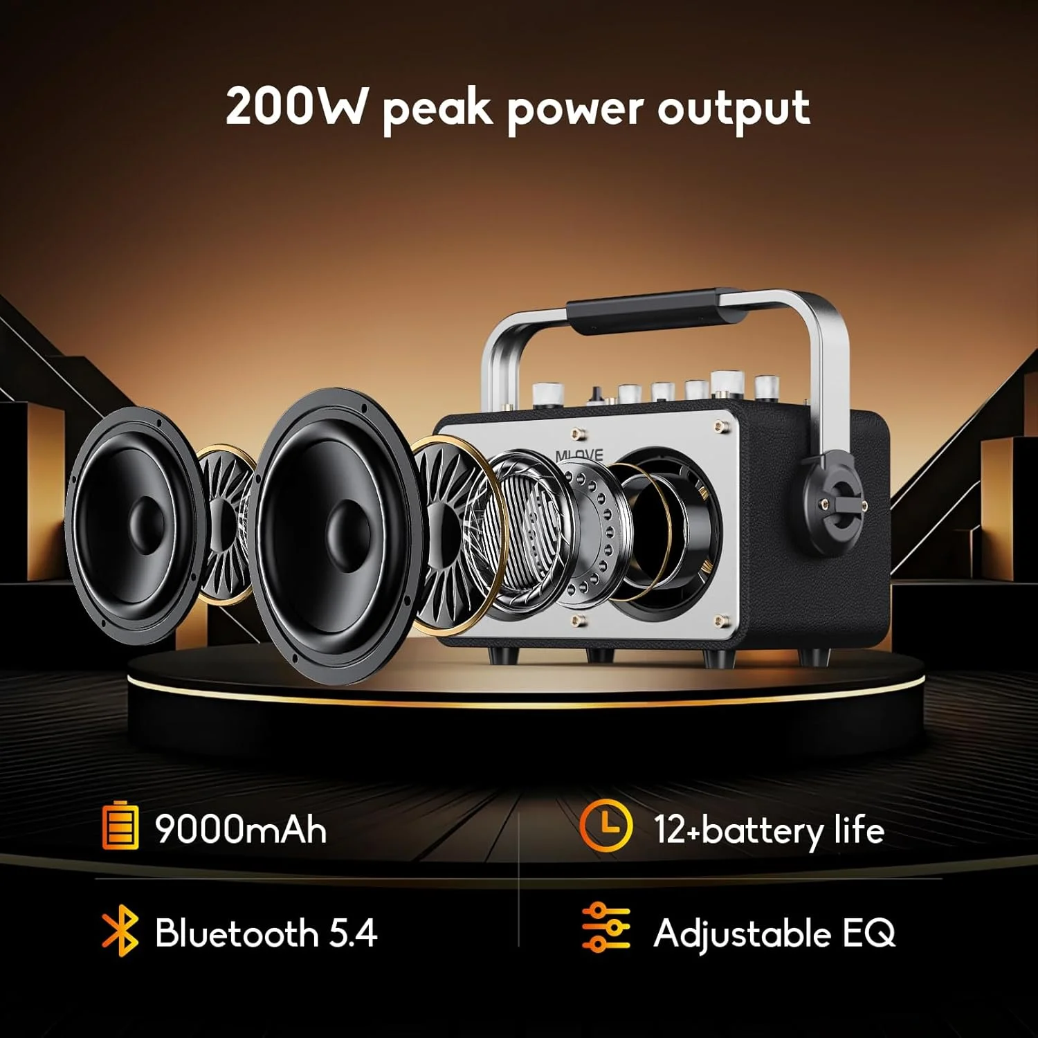 اسپیکر کارائوکه Mlove به همراه 2 میکروفون بی سیم، مشکی