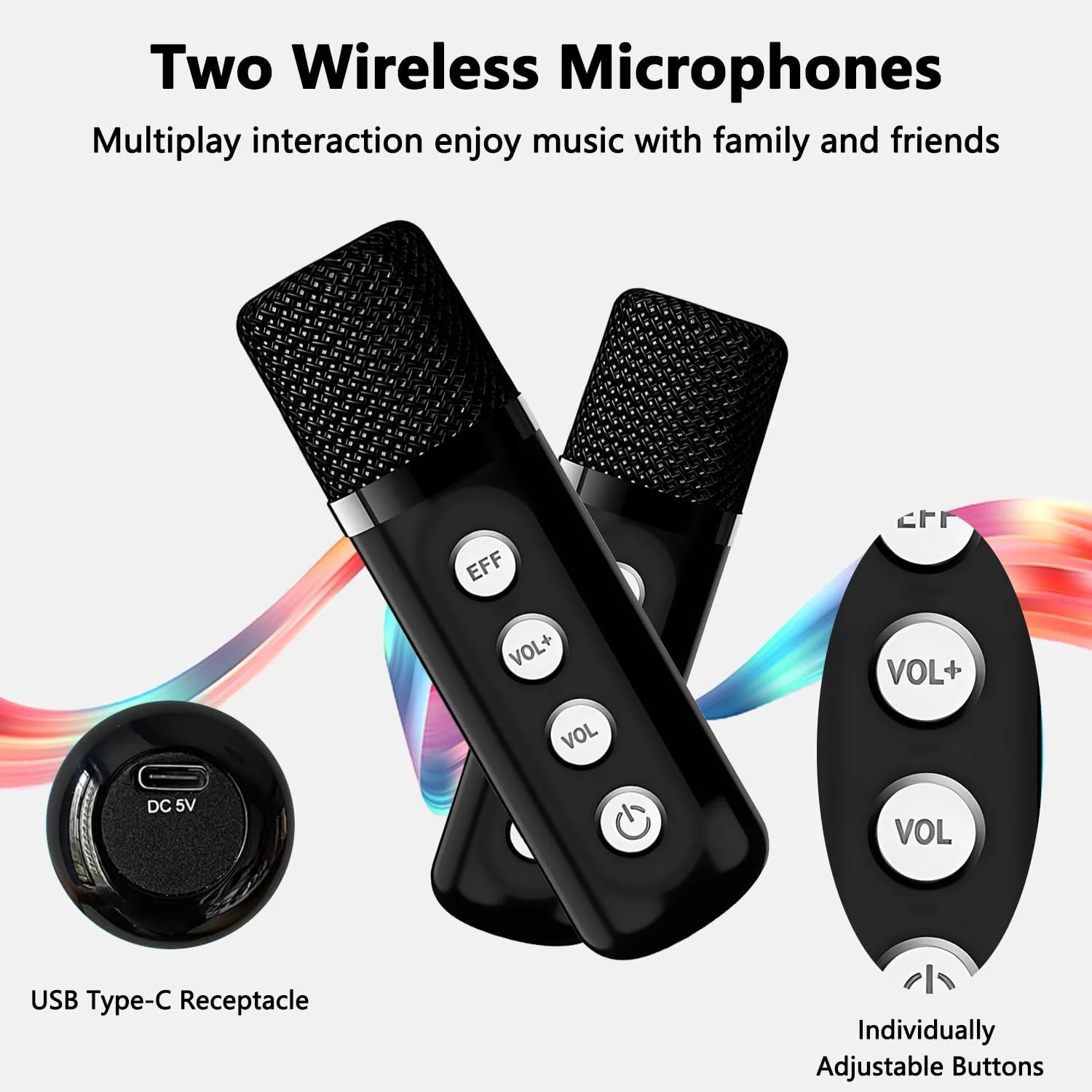 دستگاه کارائوکه با 2 میکروفون، بلندگوی کارائوکه 2 میکروفون بی سیم برای کودکان و بزرگسالان، بلندگوی مهمانی بلوتوث قابل حمل با چراغ های LED برای گردهمایی های خانوادگی/کمپینگ در فضای باز