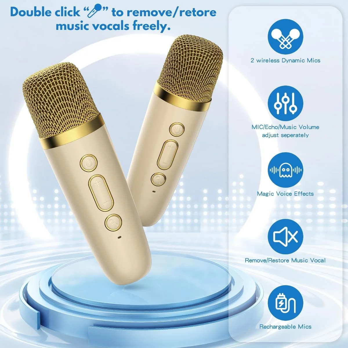 دستگاه کارائوکه کوچک برای کودکان و بزرگسالان - اسپیکر بلوتوث قابل حمل با 2 میکروفون بی سیم، 18 آهنگ از پیش بارگذاری شده، هدیه تولد سرگرم کننده برای دختران و پسران 4-12 ساله، اسباب بازی ها و ایده های مهمانی