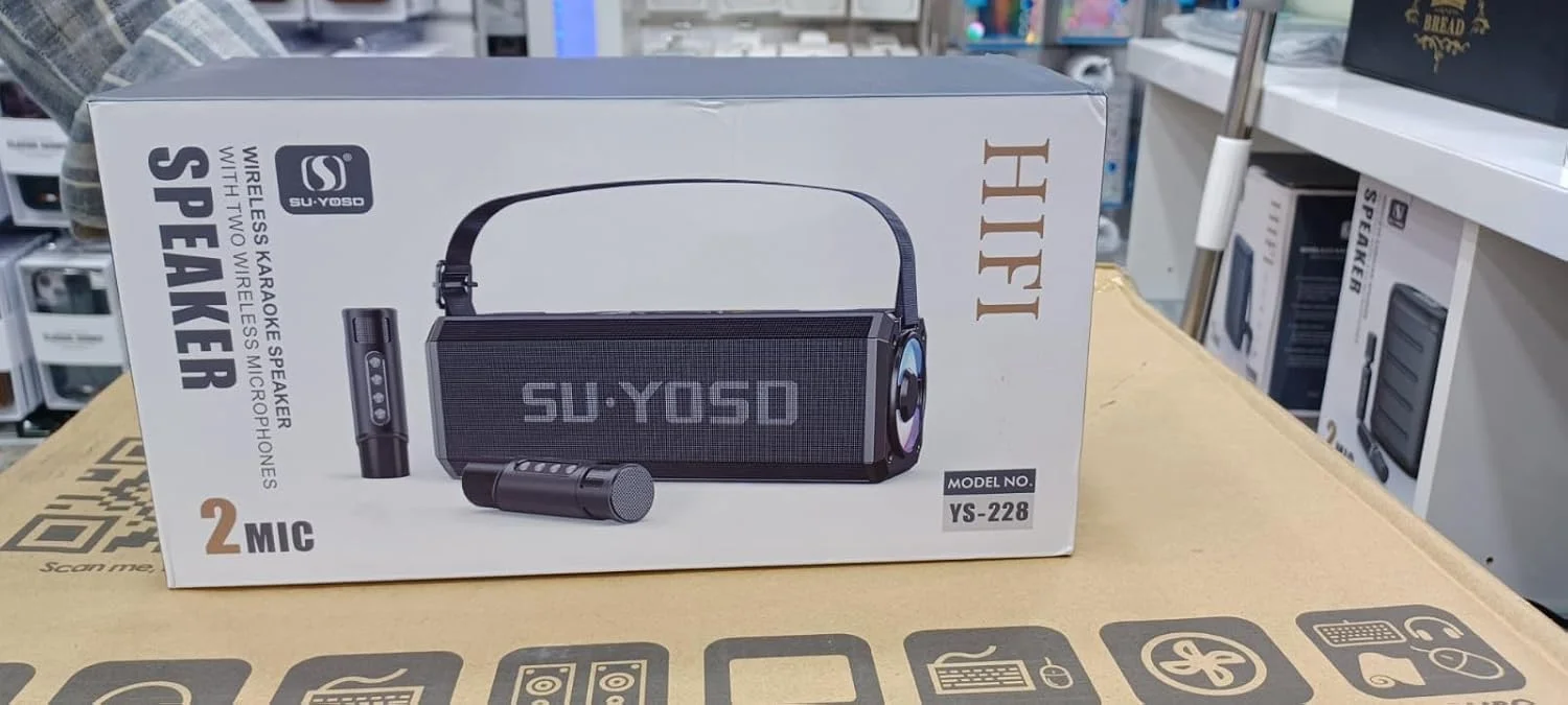 دستگاه کارائوکه با 2 میکروفون بی سیم، سیستم بلندگوی قابل حمل با TWS، FM، REC، ساب ووفر، باتری قابل شارژ، بلوتوث 5.0، پشتیبانی از BT/USB/TF Card/Aux برای خانه، مهمانی - مشکی. YS-228