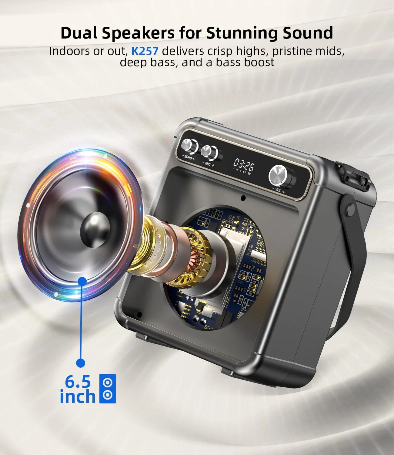 دستگاه کارائوکه با 2 میکروفون، سیستم کارائوکه بلوتوث قابل حمل با چراغ های LED، استریو TWS، پشتیبانی از USB/TF/AUX، ایده آل برای مهمانی های خانگی و هدیه برای کودکان و بزرگسالان