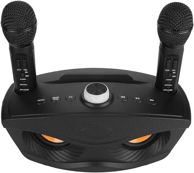 سیستم کارائوکه خانوادگی قابل حمل MIRHA: دارای دو میکروفون بی سیم برای سرگرمی بی وقفه! (مشکی)