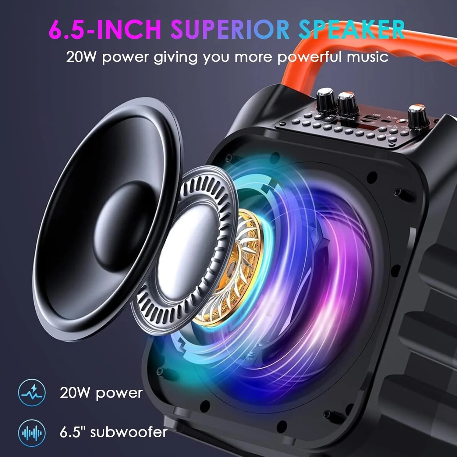 دستگاه کارائوکه، سیستم کارائوکه با 2 میکروفون، اسپیکر کارائوکه بلوتوث قابل حمل با جلوه های نور LED RGB برای بزرگسالان و کودکان، پشتیبانی از TF/USB، FM Rec AUX در TWS برای مهمانی، تولد