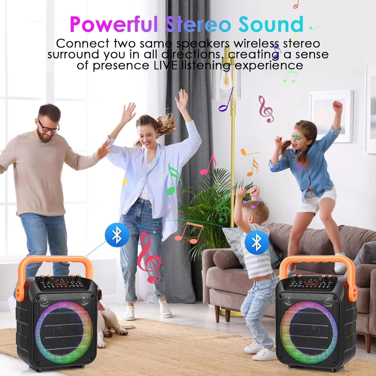 دستگاه کارائوکه، سیستم کارائوکه با 2 میکروفون، اسپیکر کارائوکه بلوتوث قابل حمل با جلوه های نور LED RGB برای بزرگسالان و کودکان، پشتیبانی از TF/USB، FM Rec AUX در TWS برای مهمانی، تولد