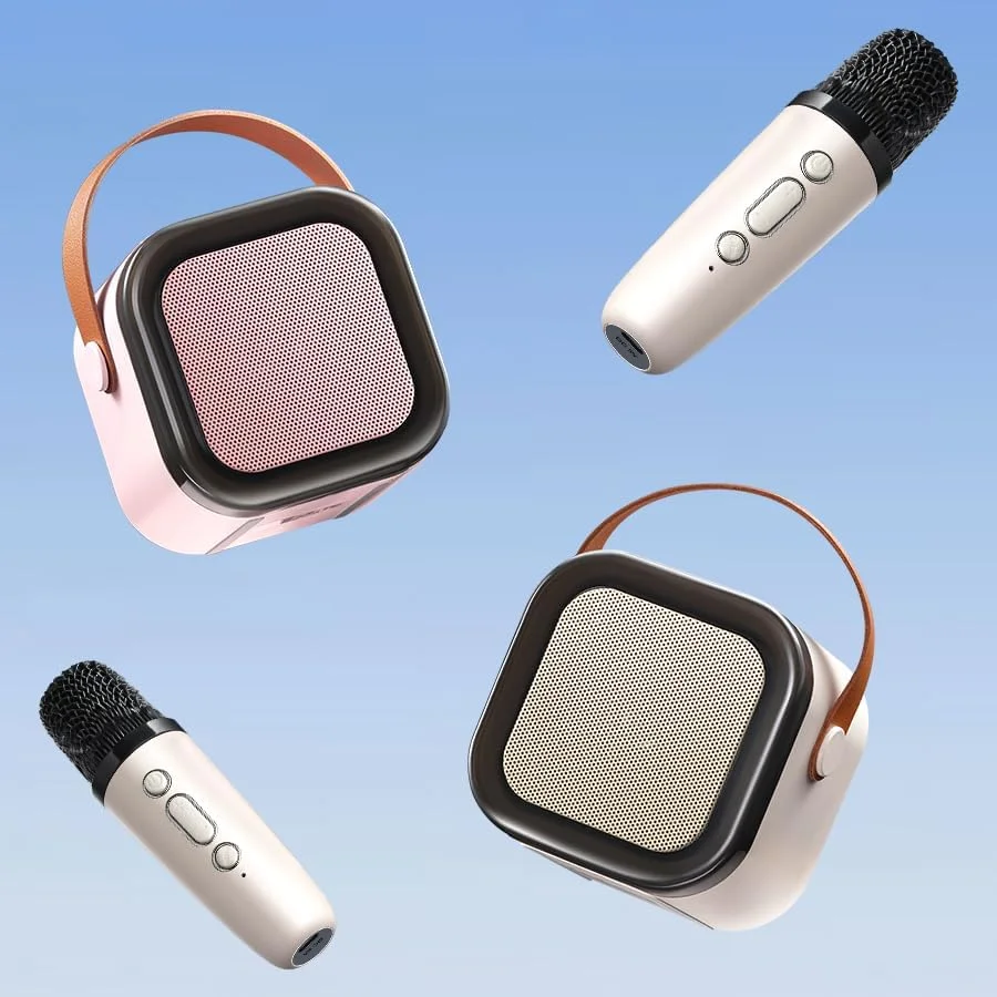 دستگاه کارائوکه برای کودکان و بزرگسالان، با 2 میکروفون بی سیم و بلندگوهای بلوتوث، دارای چراغ های رنگارنگ، مناسب برای هدیه تولد کودکان، اسباب بازی های کودکان، دورهمی های کوچک خانوادگی