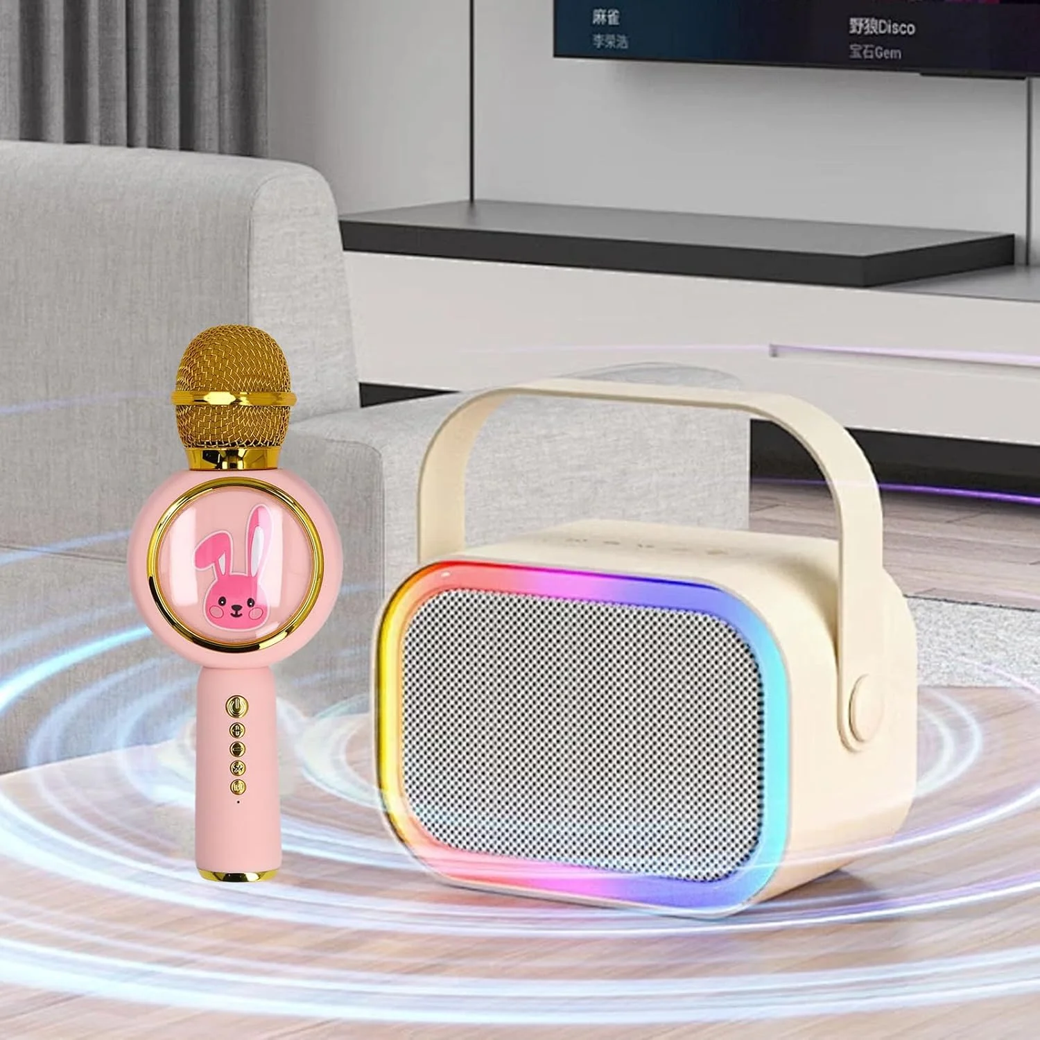 میکروفون کودکانه با نور رنگی، اتصال بی‌سیم، دستی، میکروفون کارائوکه با باتری برای خانه