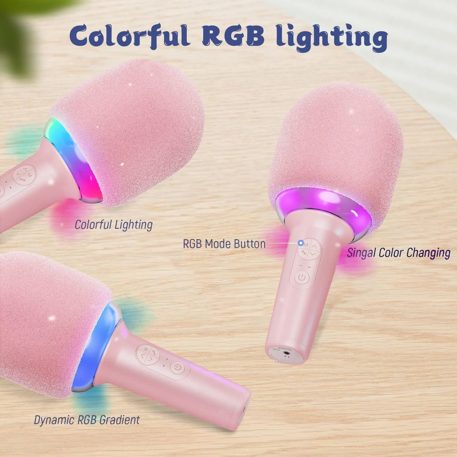 میکروفون کارائوکه بلوتوث بی‌سیم، میکروفون آواز، میکروفون دستی با بلندگو قابل حمل برای تمام سنین، تغییر صدای جادویی، مانیتورینگ، میکروفون RGB روی گوشی هوشمند