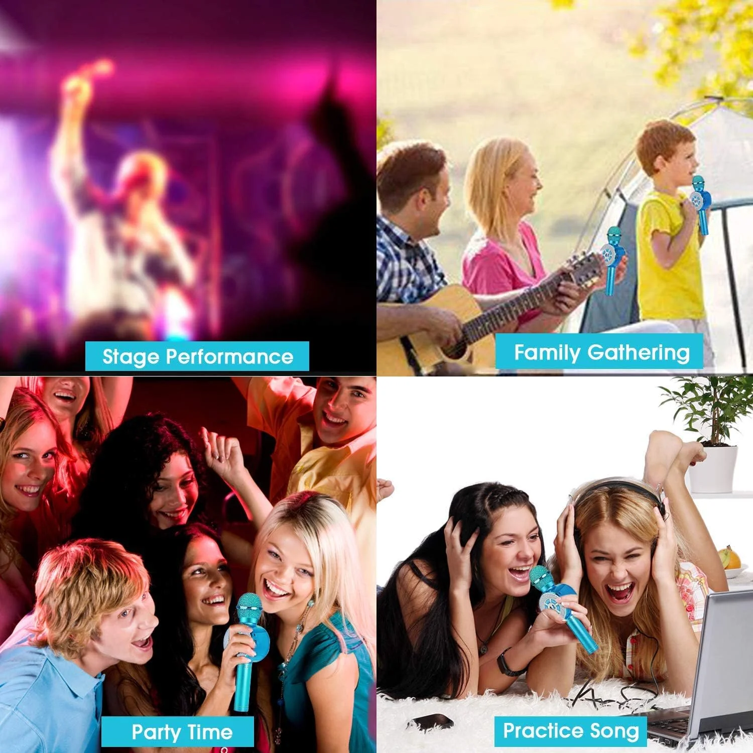 میکروفون کارائوکه، میکروفون بلوتوث قابل حمل با بلندگو و LED مناسب جشن تولد، مهمانی خانگی، KTV و فضای باز