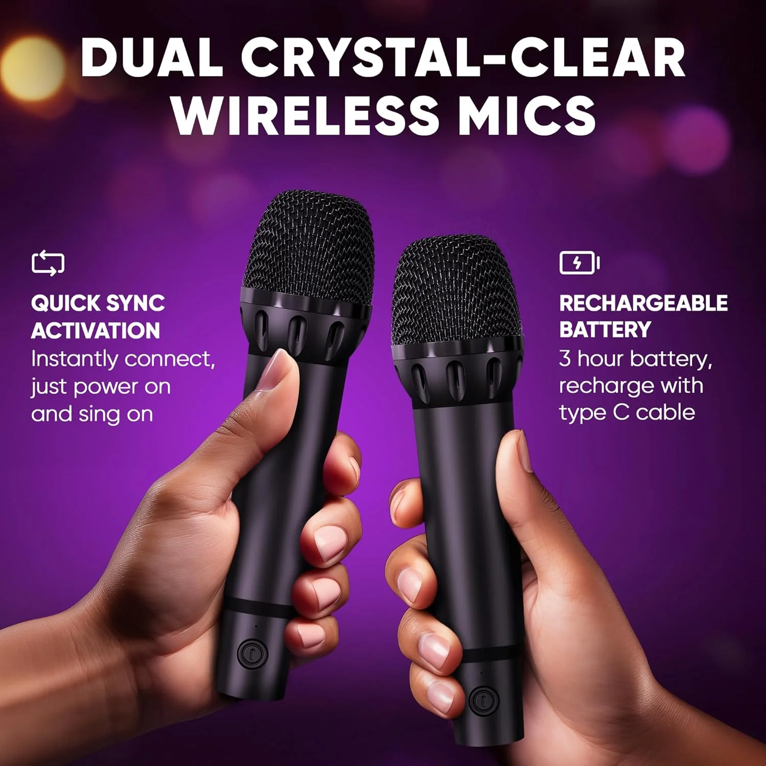 دستگاه کارائوکه جدید MASINGO برای بزرگسالان و کودکان با 2 میکروفون بی سیم، بلندگوی قابل حمل بلوتوث، چراغ های LED رنگارنگ، سیستم PA و کابل تلویزیون. Sonoro G5