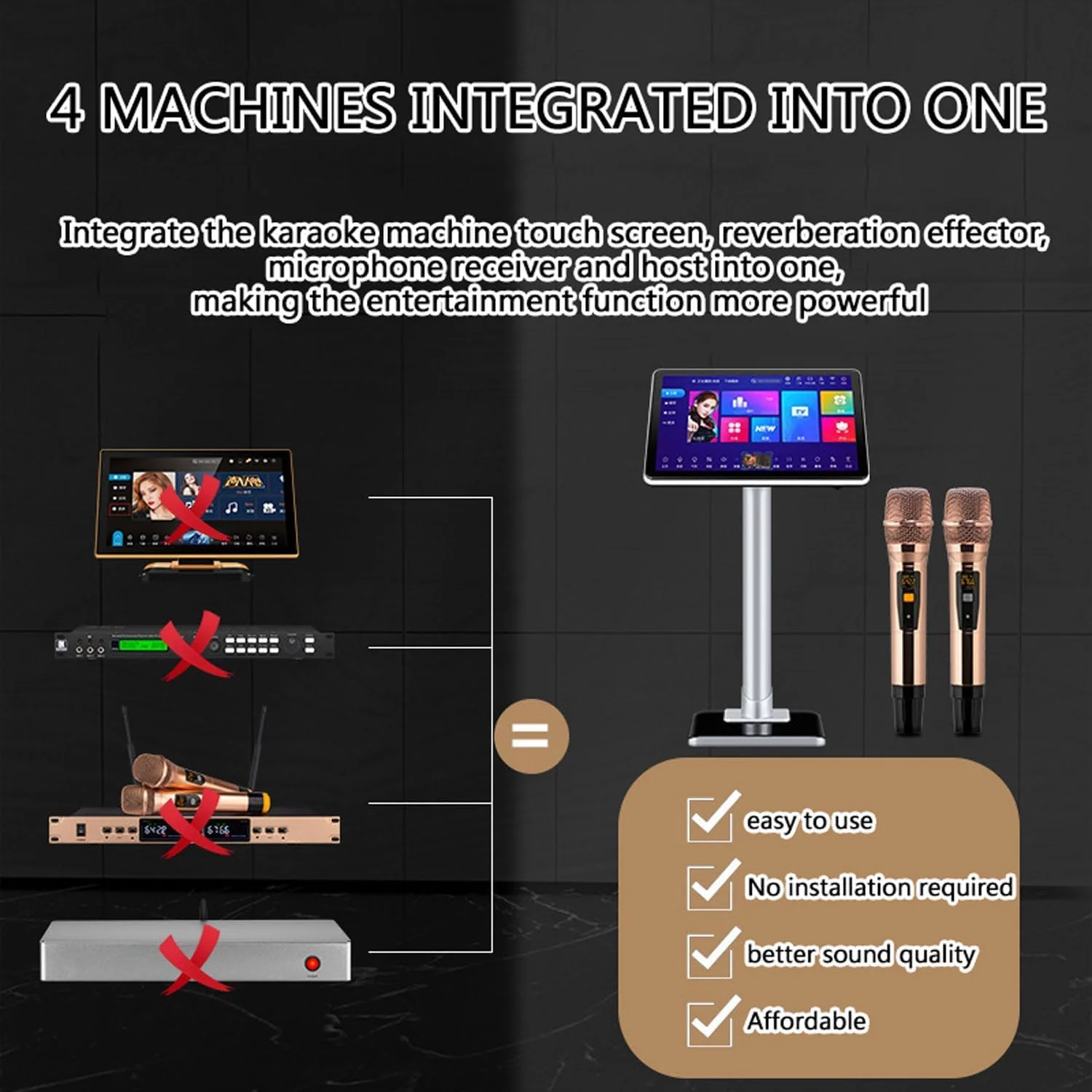 دستگاه کارائوکه لمسی، دستگاه کارائوکه خازنی 21.5 اینچی، میکروفون داخلی DSP Reverb، 20 زبان، درخواست آهنگ هوشمند صوتی، کنترل برنامه، برای خانه، بار