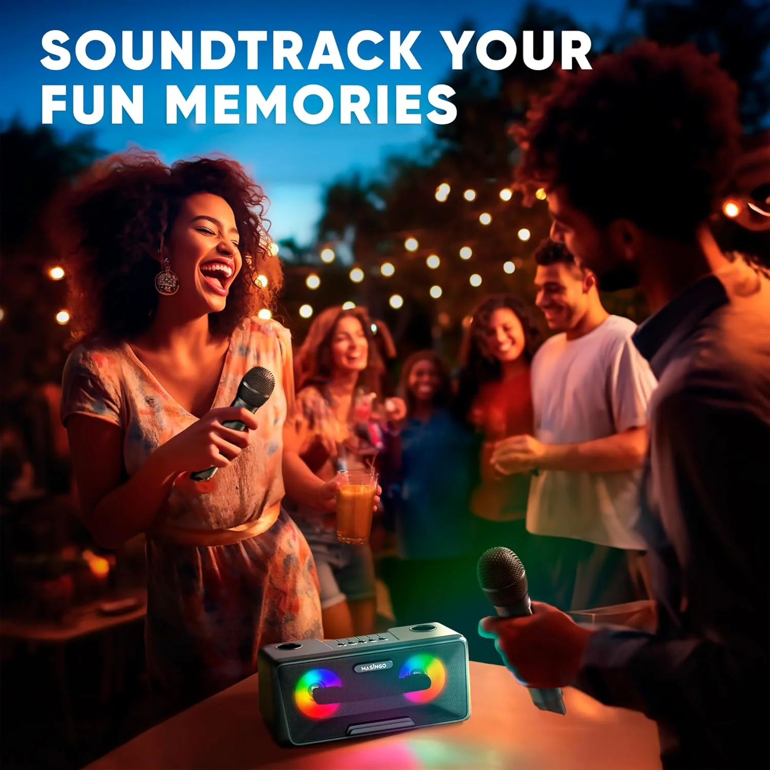 دستگاه کارائوکه MASINGO برای بزرگسالان و کودکان با 2 میکروفون بی سیم، بلندگوی بلوتوث قابل حمل، چراغ های LED رنگارنگ، سیستم PA، نگهدارنده نمایش متن ترانه و کابل تلویزیون. Presto G2