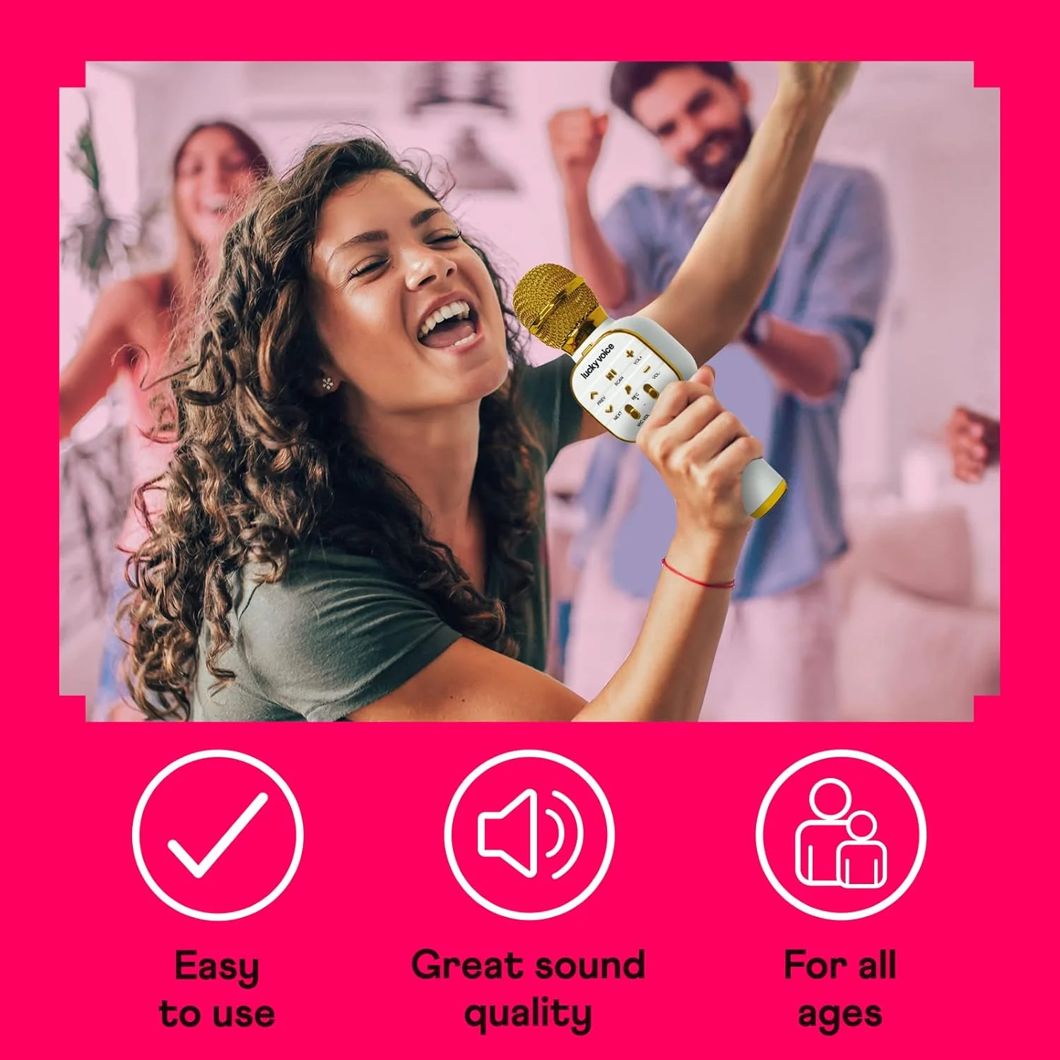 میکروفون کارائوکه بلوتوث بی سیم Lucky Voice با بلندگوی داخلی، طلایی، دستگاه مینی کارائوکه قابل حمل برای بزرگسالان و کودکان - دارای اکو و تغییر صدا - دسترسی رایگان به 10000 آهنگ میکروفون کارائوکه بلوتوث بی سیم Lucky Voice با بلندگوی داخلی، طلایی، دستگاه مینی کارائوکه قابل حمل برای بزرگسالان و کودکان - دارای اکو و تغییر صدا - دسترسی رایگان به 10000 آهنگ