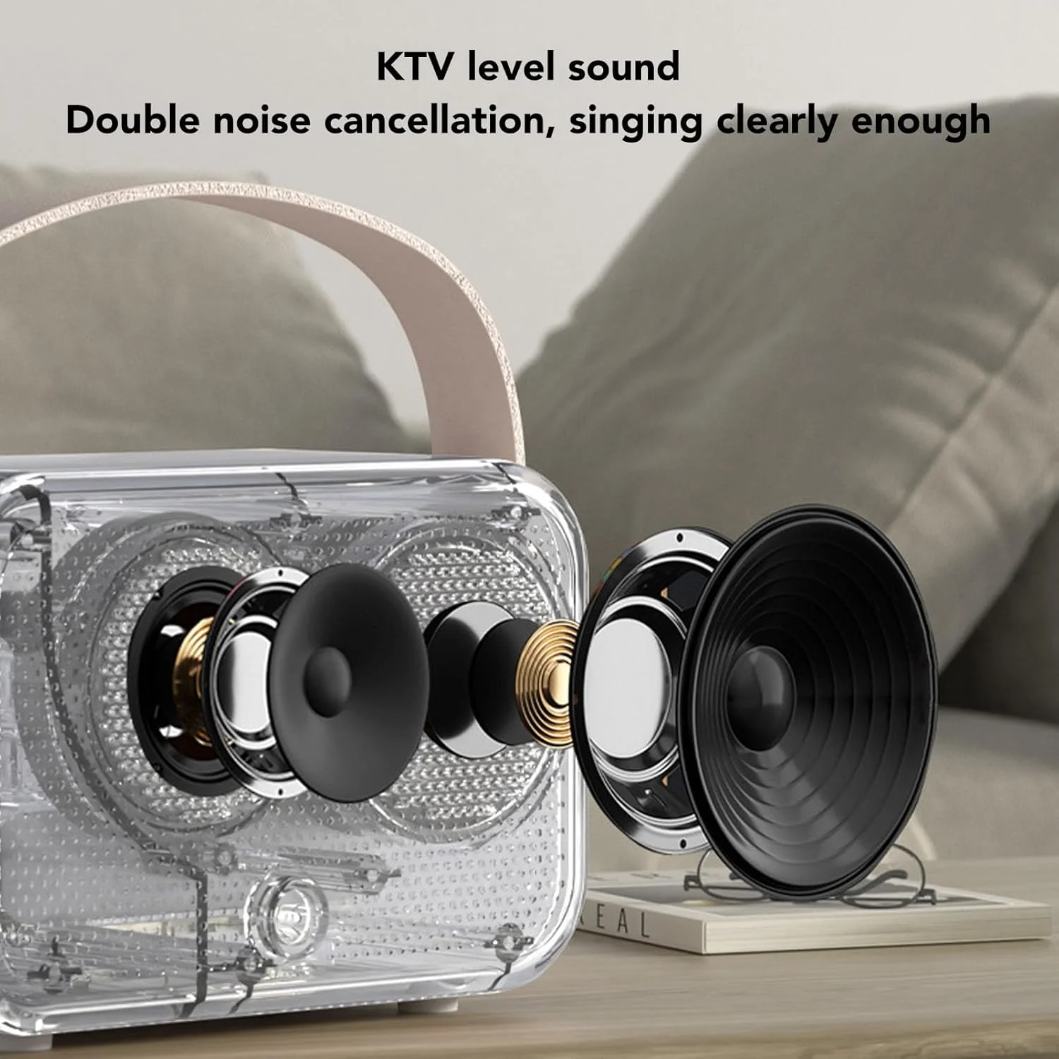 اسپیکر ساعت دار قابل حمل رترو، دستگاه میکروفون کارائوکه دستی کوچک با میکروفون و کارت حافظه، 5.0، عمر باتری طولانی برای مهمانی های مسافرتی خانگی (سفید)