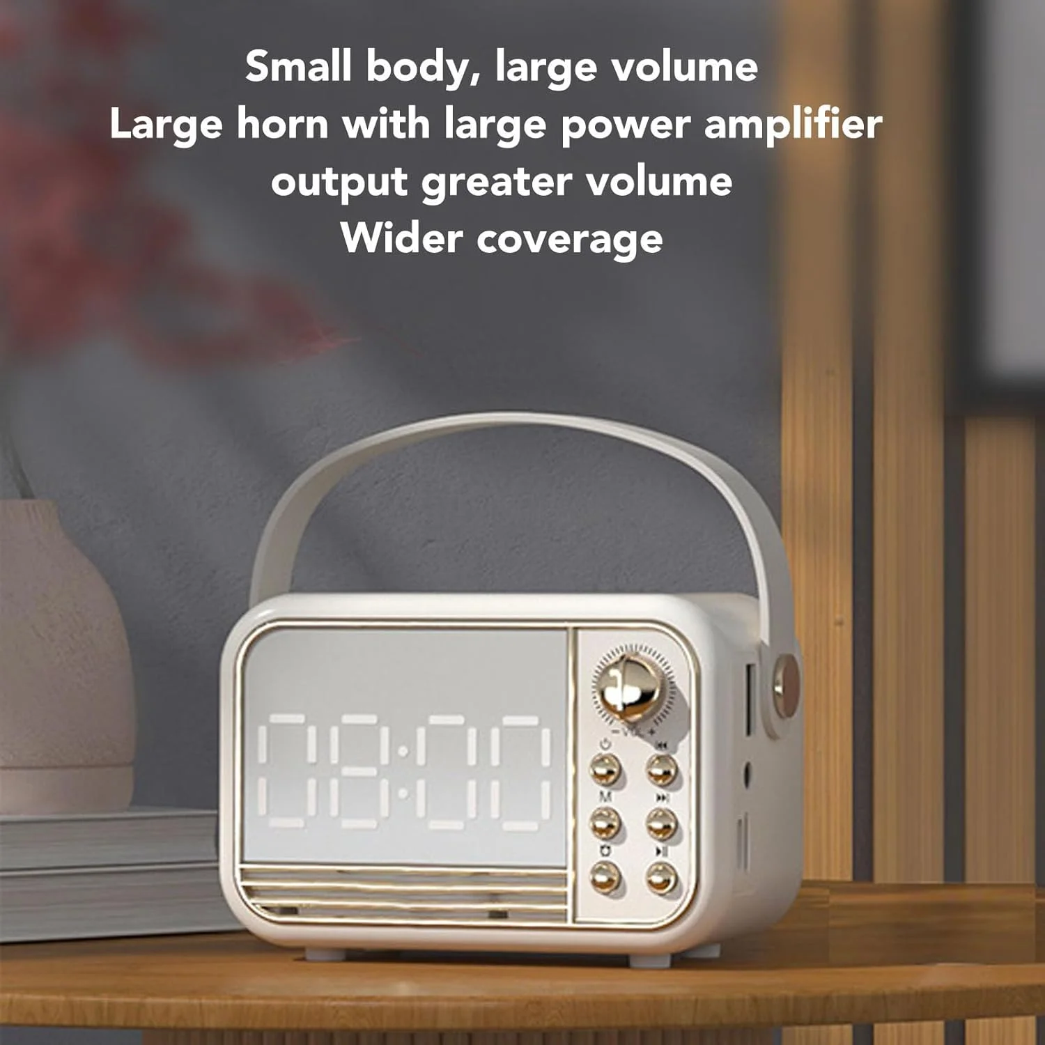 اسپیکر ساعت دار قابل حمل رترو، دستگاه میکروفون کارائوکه دستی کوچک با میکروفون و کارت حافظه، 5.0، عمر باتری طولانی برای مهمانی های مسافرتی خانگی (سفید)