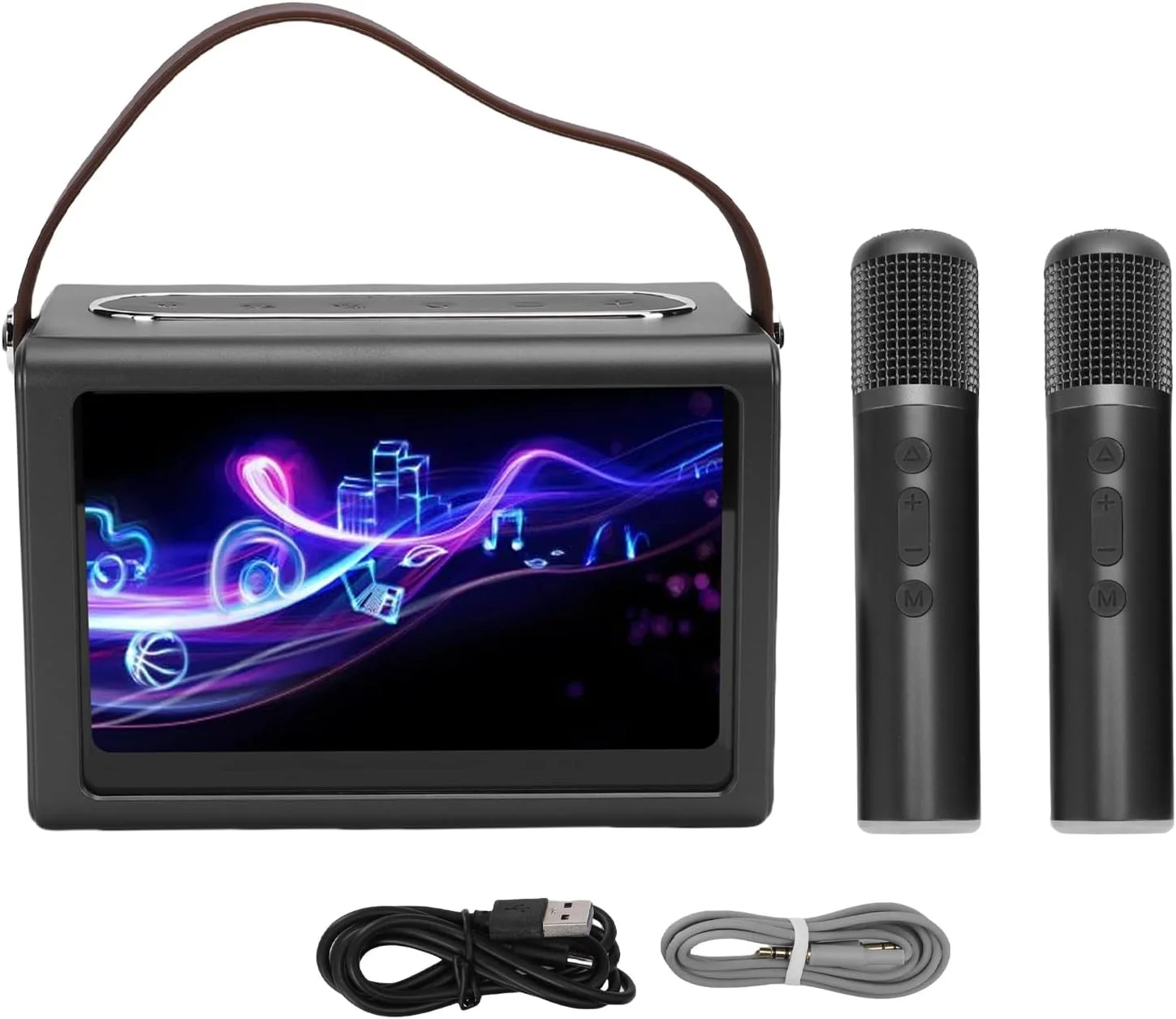 دستگاه کارائوکه قابل حمل، دستگاه کارائوکه وای فای بلوتوث 5.4 با 2 میکروفون بی سیم، نمایش متن ترانه، کنترل برنامه، مناسب برای مهمانی خانگی، تولد، کمپینگ در فضای باز