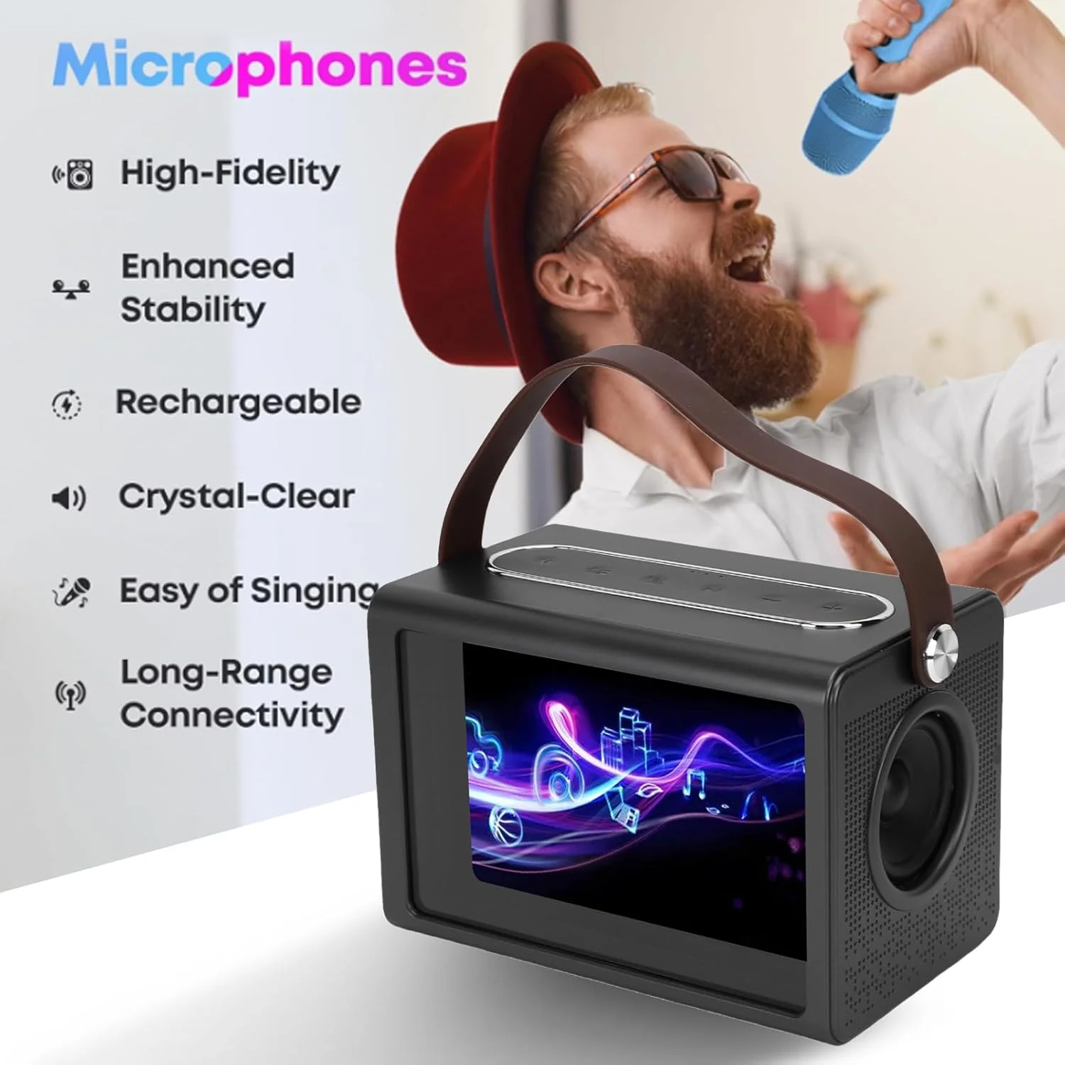 دستگاه کارائوکه قابل حمل، دستگاه کارائوکه وای فای بلوتوث 5.4 با 2 میکروفون بی سیم، نمایش متن ترانه، کنترل برنامه، مناسب برای مهمانی خانگی، تولد، کمپینگ در فضای باز دستگاه کارائوکه قابل حمل، دستگاه کارائوکه وای فای بلوتوث 5.4 با 2 میکروفون بی سیم، نمایش متن ترانه، کنترل برنامه، مناسب برای مهمانی خانگی، تولد، کمپینگ در فضای باز