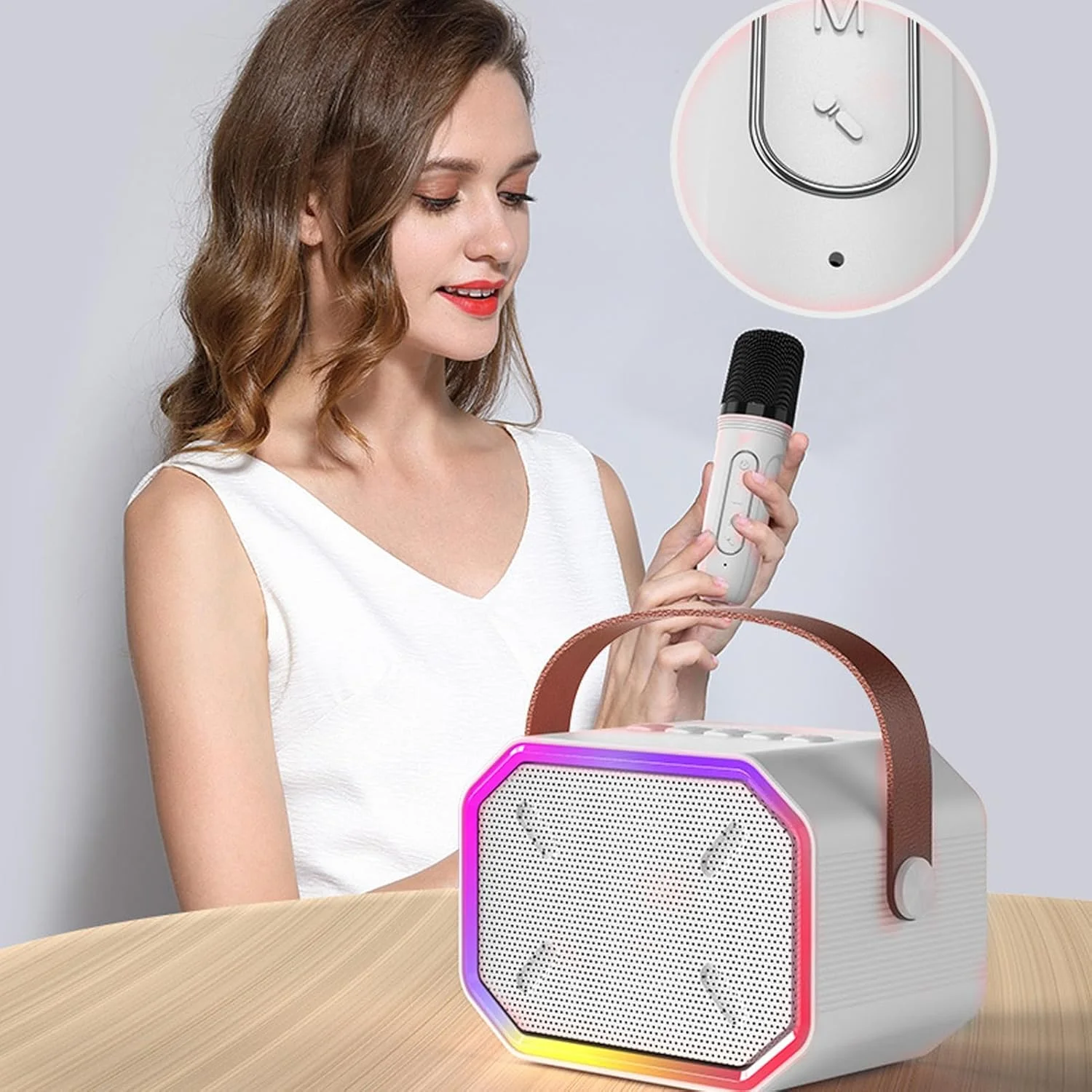 دستگاه کارائوکه قابل حمل Luqeeg، کارائوکه با کاهش نویز استریو سه بعدی، سیستم کارائوکه با نورهای خیره کننده رنگارنگ با 2 میکروفون بی سیم برای مهمانی خانگی، پیک نیک، فضای باز و سرپوشیده دستگاه کارائوکه قابل حمل Luqeeg، کارائوکه با کاهش نویز استریو سه بعدی، سیستم کارائوکه با نورهای خیره کننده رنگارنگ با 2 میکروفون بی سیم برای مهمانی خانگی، پیک نیک، فضای باز و سرپوشیده