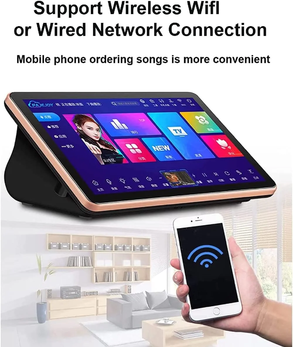 سیستم کارائوکه، دستگاه کارائوکه با صفحه لمسی خازنی 18.5 اینچی با میکروفون بی سیم، عملکرد تقویت کننده قدرت، کنترل صوتی هوشمند هوش مصنوعی، پخش کننده KTV رومیزی سیستم کارائوکه، دستگاه کارائوکه با صفحه لمسی خازنی 18.5 اینچی با میکروفون بی سیم، عملکرد تقویت کننده قدرت، کنترل صوتی هوشمند هوش مصنوعی، پخش کننده KTV رومیزی