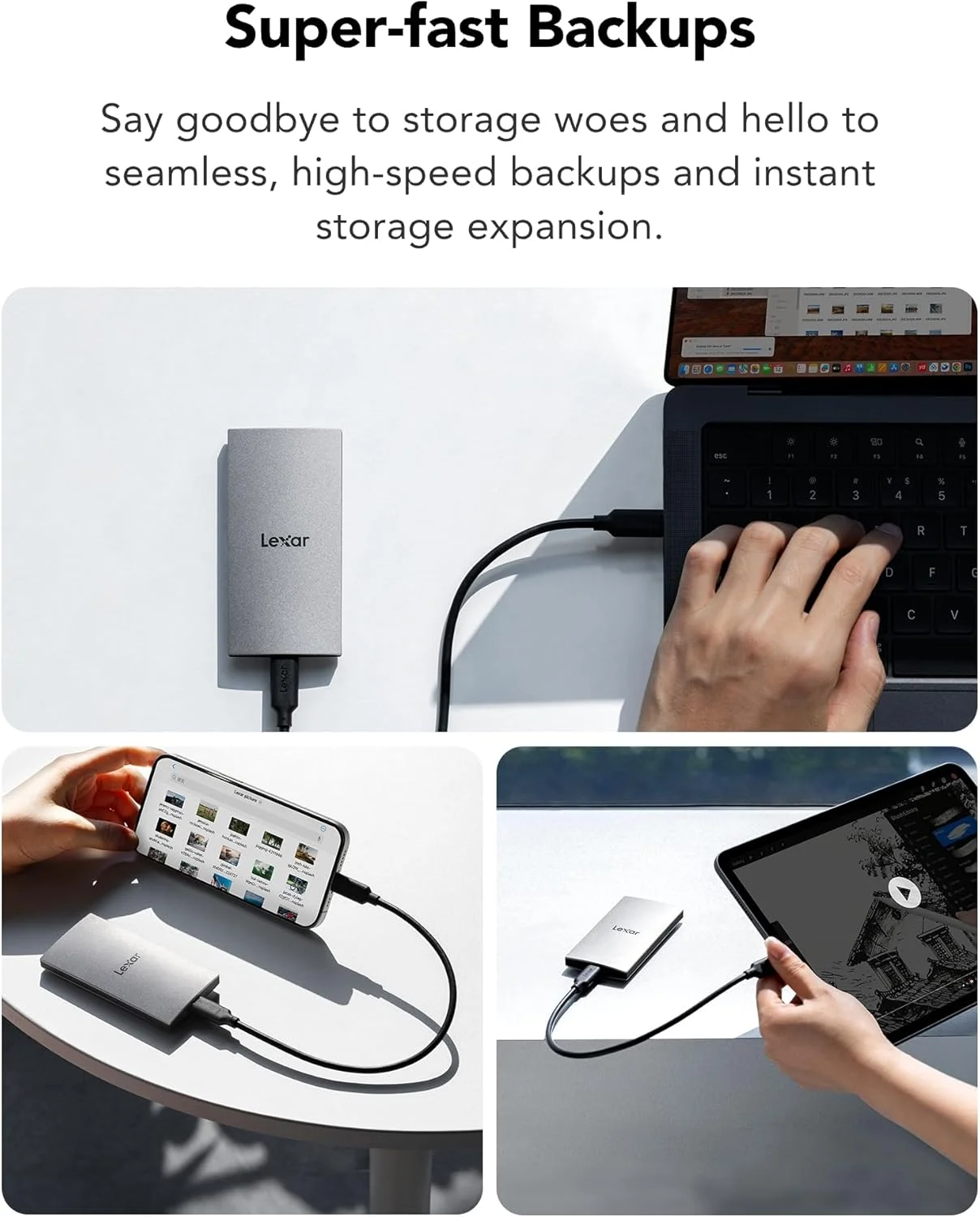 حافظه اس اس دی اکسترنال لکسار ES3 با ظرفیت 1 ترابایت، USB 3.2 Gen2، سرعت خواندن تا 1050 مگابایت بر ثانیه، سرعت نوشتن 1000 مگابایت بر ثانیه، سازگار با سری iPhone 16/15/Mac/PS5/XBOX/Laptop/PC حافظه اس اس دی اکسترنال لکسار ES3 با ظرفیت 1 ترابایت، USB 3.2 Gen2، سرعت خواندن تا 1050 مگابایت بر ثانیه، سرعت نوشتن 1000 مگابایت بر ثانیه، سازگار با سری iPhone 16/15/Mac/PS5/XBOX/Laptop/PC