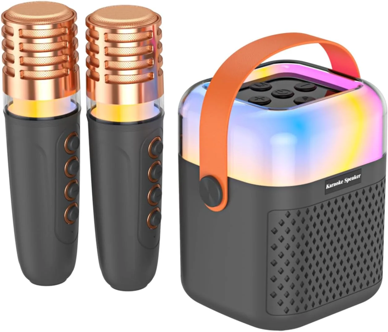 دستگاه کارائوکه Labymos با 2 میکروفون بی سیم BT، میکروفون و بلندگو، ست KTV با جلوه های نور RGB، صدای فراگیر سه بعدی، میکروفون دستی، سیستم کارائوکه قابل حمل برای مهمانی خانگی و فضای باز