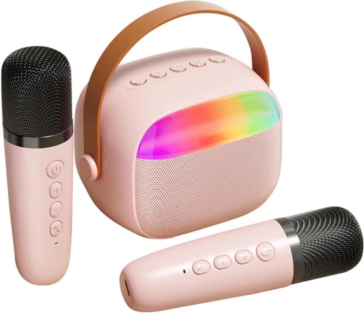 دستگاه کارائوکه Labymos، میکروفون بی سیم کوچک و مجموعه بلندگو با 2 میکروفون، مناسب جشن تولد، رومیزی، فضای باز، خانگی، مجموعه KTV، نور رنگی LED، میکروفون دستی، بلندگوی کارائوکه قابل حمل