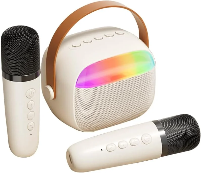 دستگاه کارائوکه Labymos، میکروفون بی سیم کوچک و مجموعه بلندگو با 2 میکروفون برای جشن تولد، دسکتاپ، فضای باز، خانه، مجموعه KTV، نور رنگی LED، میکروفون دستی، بلندگوی کارائوکه قابل حمل