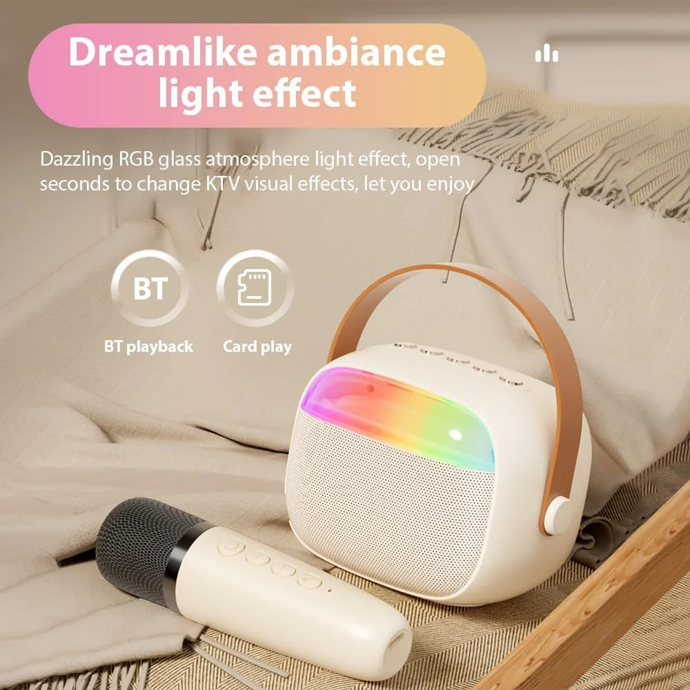 دستگاه کارائوکه Labymos، میکروفون بی سیم کوچک و مجموعه بلندگو با 2 میکروفون برای جشن تولد، دسکتاپ، فضای باز، خانه، مجموعه KTV، نور رنگی LED، میکروفون دستی، بلندگوی کارائوکه قابل حمل دستگاه کارائوکه Labymos، میکروفون بی سیم کوچک و مجموعه بلندگو با 2 میکروفون برای جشن تولد، دسکتاپ، فضای باز، خانه، مجموعه KTV، نور رنگی LED، میکروفون دستی، بلندگوی کارائوکه قابل حمل