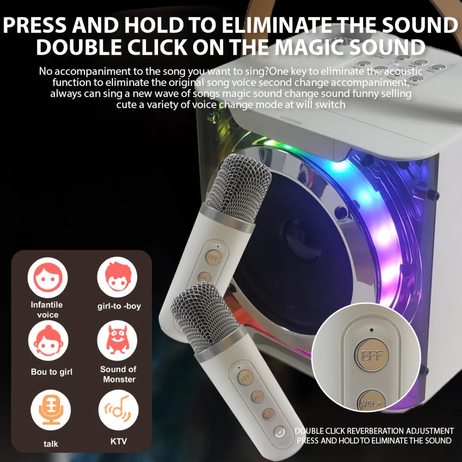 دستگاه کارائوکه Labymos با 2 میکروفون بی سیم، میکروفون BT و بلندگو، ست KTV با جلوه های نور RGB، میکروفون دستی، سیستم کارائوکه قابل حمل سبک وزن، جشن تولد، مهمانی خانگی، فضای باز دستگاه کارائوکه Labymos با 2 میکروفون بی سیم، میکروفون BT و بلندگو، ست KTV با جلوه های نور RGB، میکروفون دستی، سیستم کارائوکه قابل حمل سبک وزن، جشن تولد، مهمانی خانگی، فضای باز