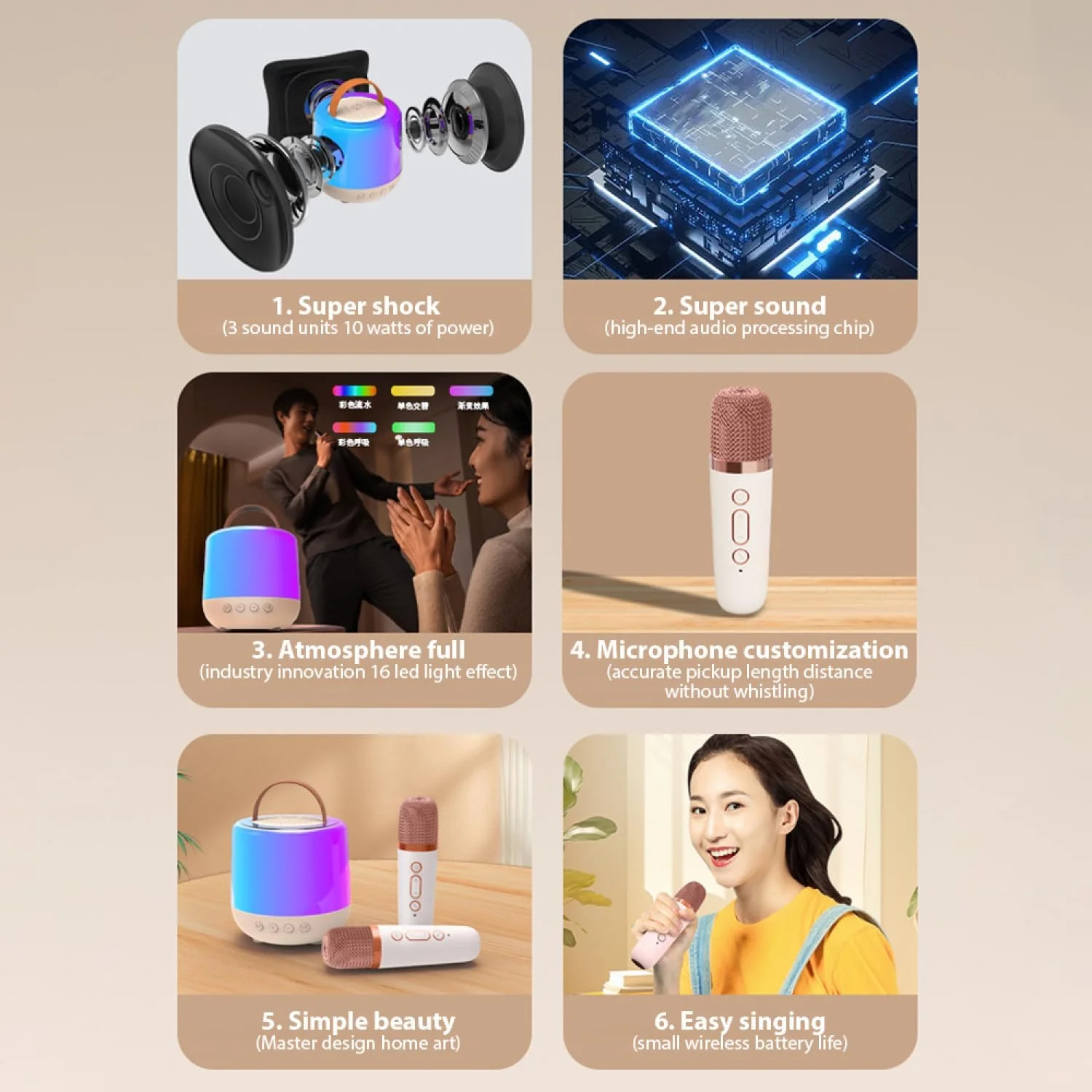 دستگاه کارائوکه Labymos، میکروفون بی سیم کوچک و مجموعه بلندگو با 2 میکروفون، مجموعه KTV خانگی، نور رنگی LED، میکروفون دستی، بلندگوی کارائوکه قابل حمل، مهمانی تولد، رومیزی، فضای باز دستگاه کارائوکه Labymos، میکروفون بی سیم کوچک و مجموعه بلندگو با 2 میکروفون، مجموعه KTV خانگی، نور رنگی LED، میکروفون دستی، بلندگوی کارائوکه قابل حمل، مهمانی تولد، رومیزی، فضای باز