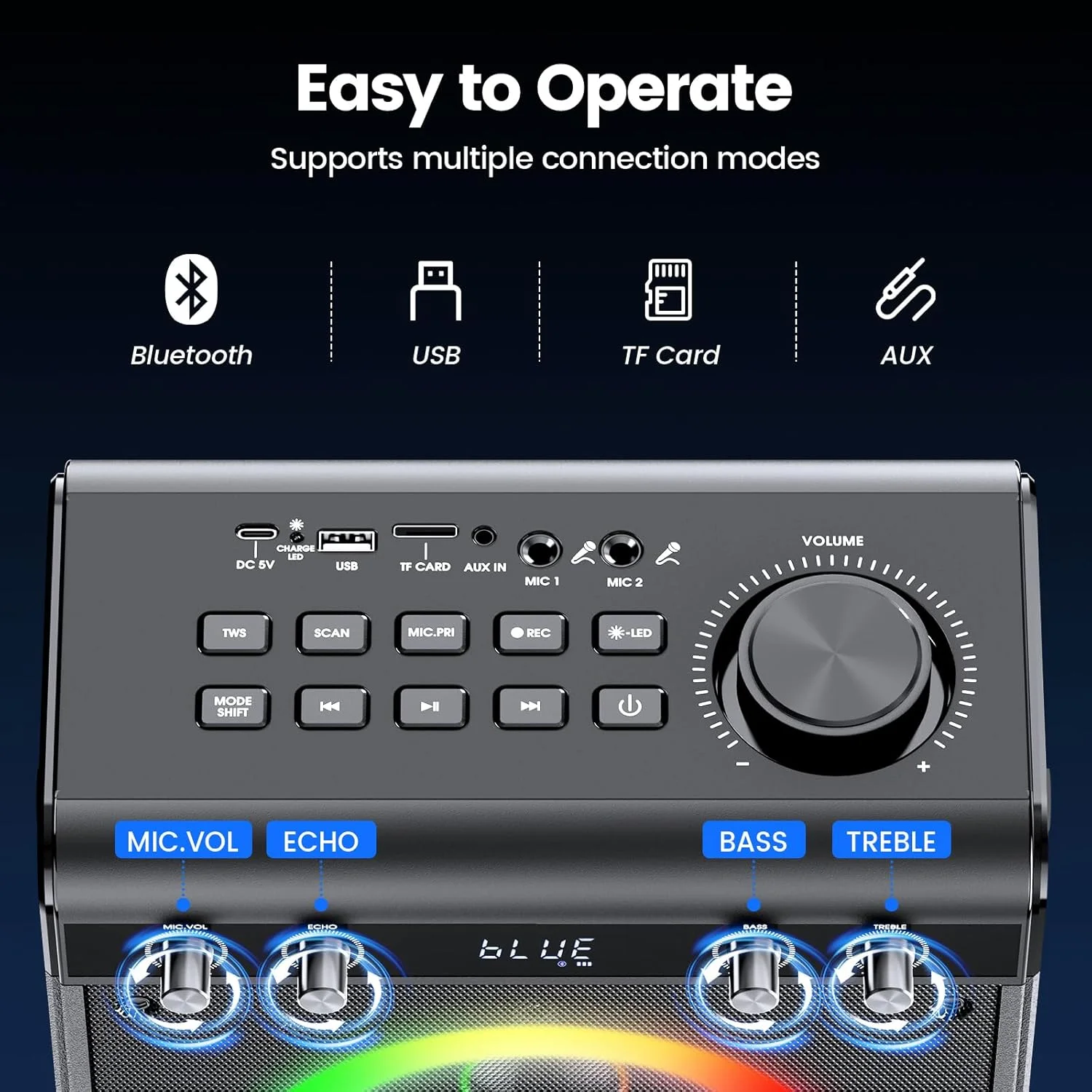 دستگاه کارائوکه با 2 میکروفون بی سیم، بلندگوی بلوتوث قابل حمل برای بزرگسالان و کودکان با سیستم PA اکو باس تریبل با ریموت، نور LED، پشتیبانی از کارت TF، USB، AUX، TWS، FM، REC برای مهمانی دستگاه کارائوکه با 2 میکروفون بی سیم، بلندگوی بلوتوث قابل حمل برای بزرگسالان و کودکان با سیستم PA اکو باس تریبل با ریموت، نور LED، پشتیبانی از کارت TF، USB، AUX، TWS، FM، REC برای مهمانی