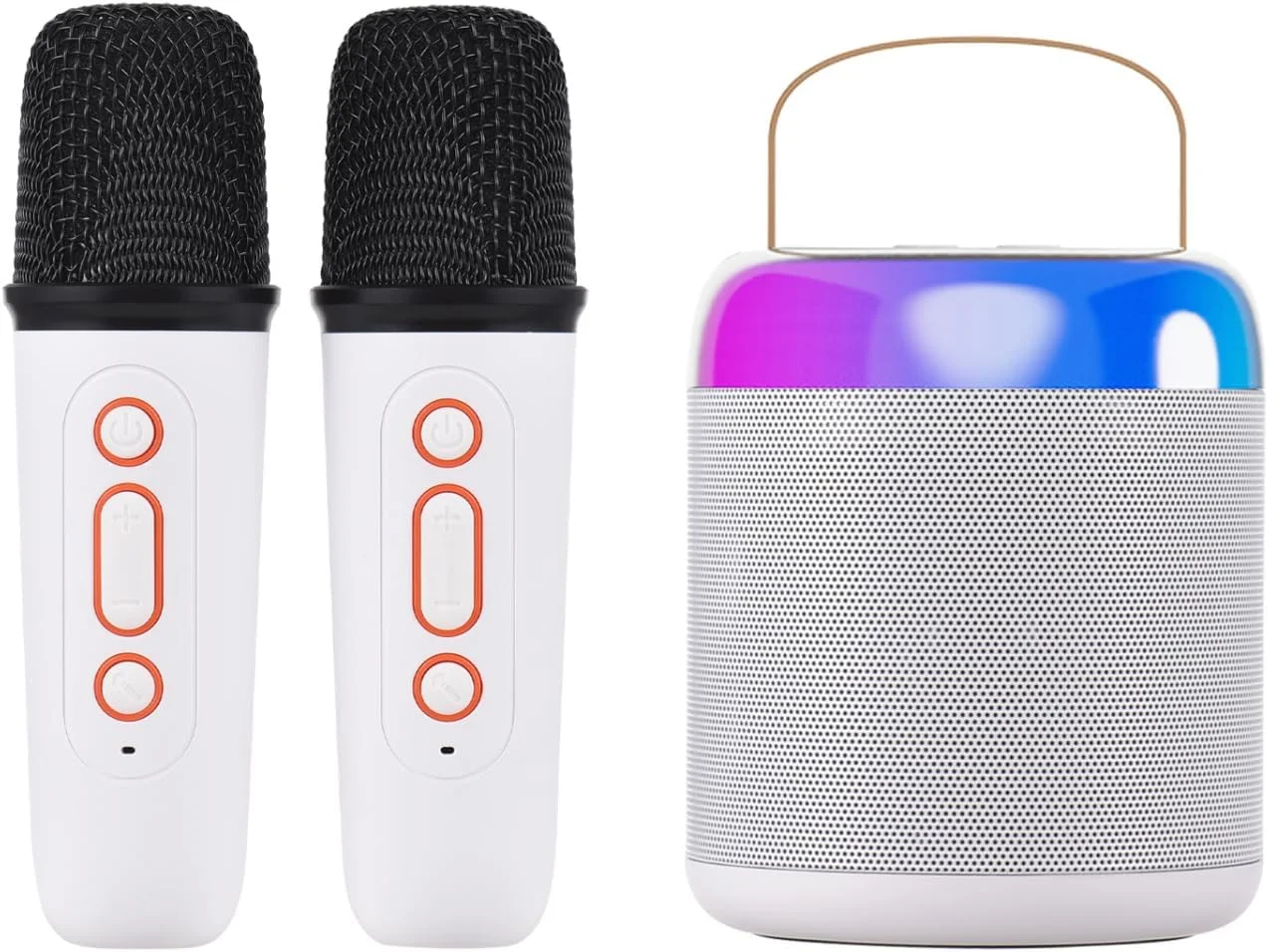 ست میکروفون و جعبه صدای قابل حمل Labymos، دستگاه مینی کارائوکه، اسپیکر BT با 2 میکروفون، بلندگوی بی سیم خانگی و بیرونی، جعبه صدا و میکروفون دستی کارائوکه، اتصال BT5.3
