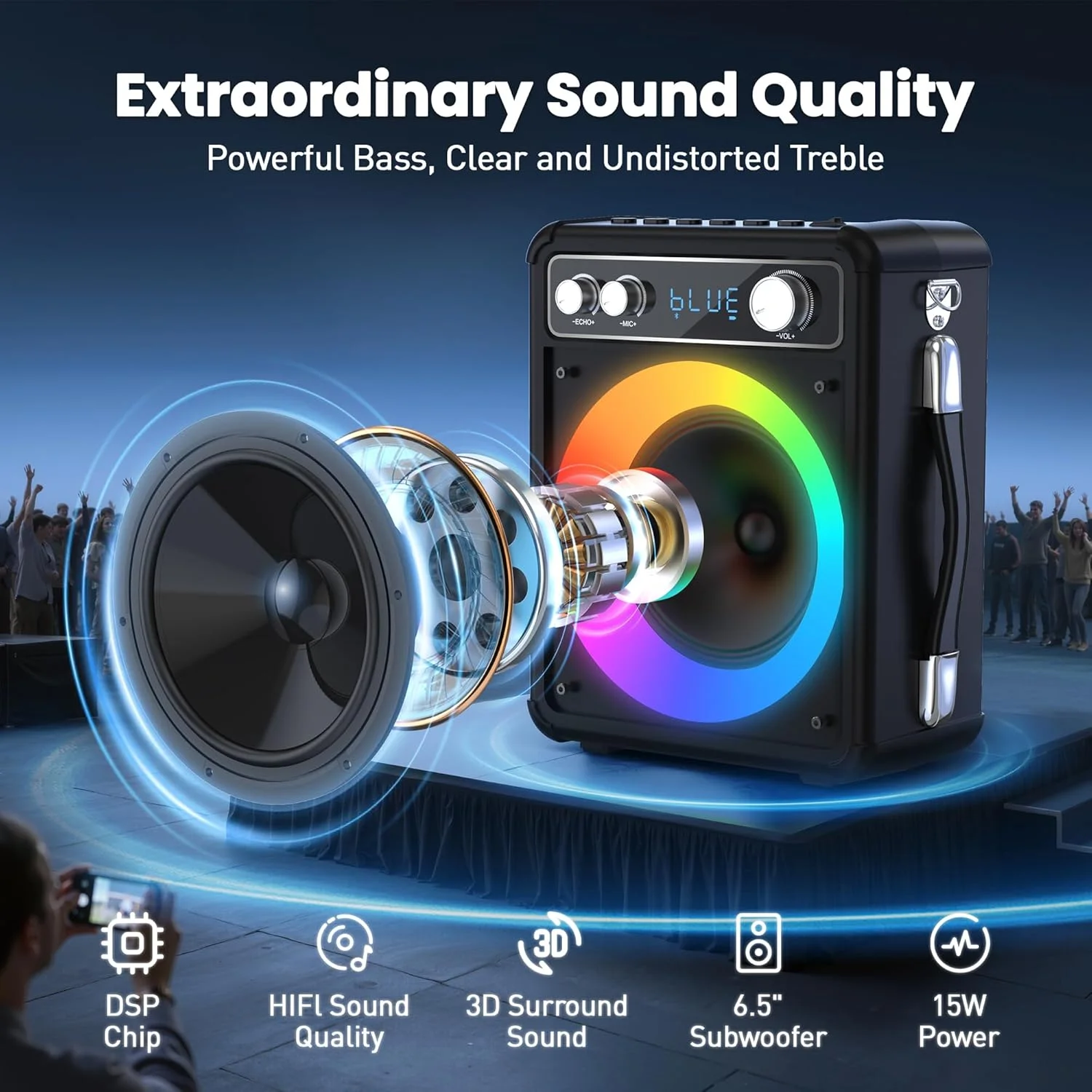 دستگاه کارائوکه قابل حمل بلوتوثی با 2 میکروفون بی سیم برای مهمانی های خانوادگی - اسپیکر بلوتوثی فضای باز برای دوستان، خانواده، تولد و کمپینگ دستگاه کارائوکه قابل حمل بلوتوثی با 2 میکروفون بی سیم برای مهمانی های خانوادگی - اسپیکر بلوتوثی فضای باز برای دوستان، خانواده، تولد و کمپینگ