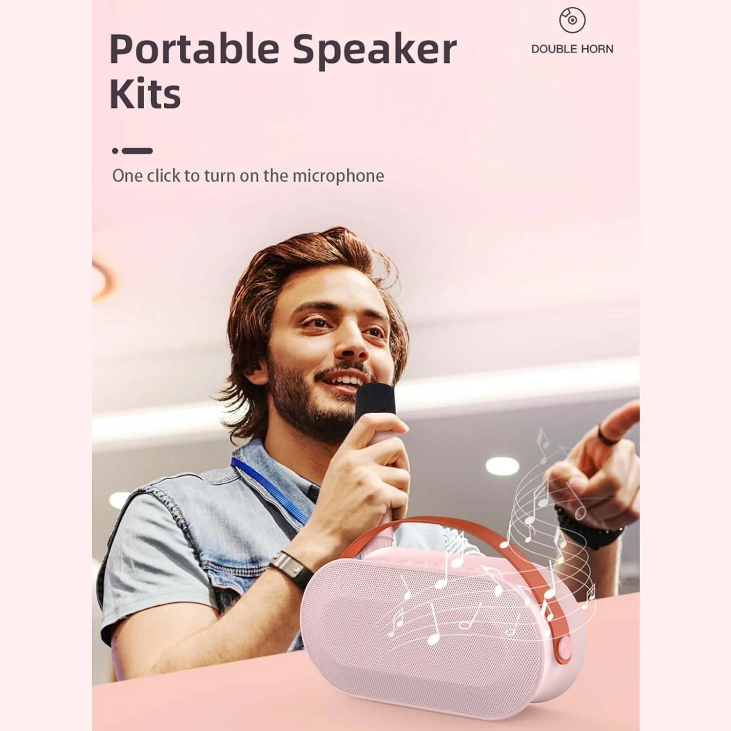 دستگاه کارائوکه مینی BT Labymos با میکروفونهای بیسیم و جلوه نور رنگی خیرهکننده برای مهمانیهای خانگی بزرگسالان و کودکان دستگاه کارائوکه مینی BT Labymos با میکروفونهای بیسیم و جلوه نور رنگی خیرهکننده برای مهمانیهای خانگی بزرگسالان و کودکان