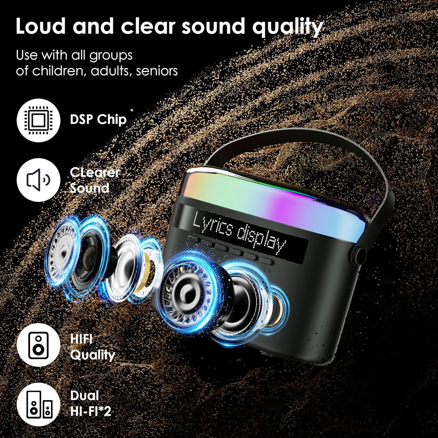 دستگاه کارائوکه، اسپیکر بلوتوث قابل حمل با 2 میکروفون بی سیم دستگاه کارائوکه، اسپیکر بلوتوث قابل حمل با 2 میکروفون بی سیم