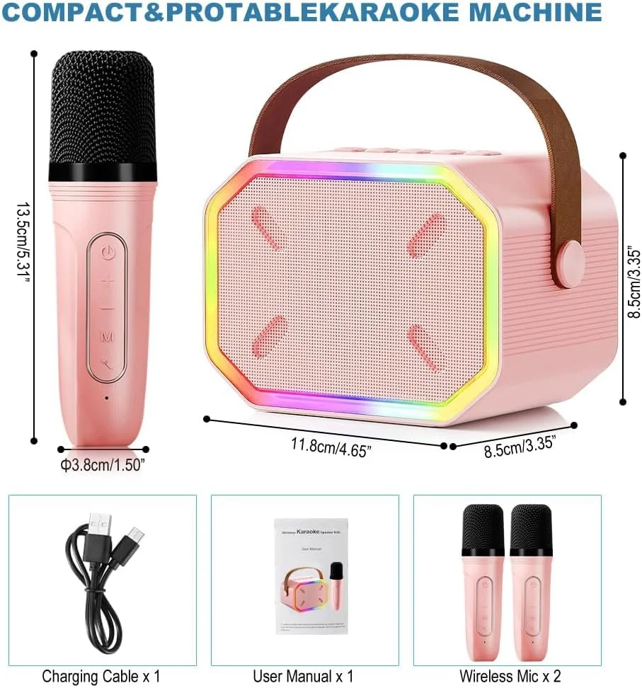 دستگاه کارائوکه قابل حمل KASTWAVE، بلوتوث 5.3، بلندگوی کارائوکه با 2 میکروفون بی سیم، چراغ های LED، صدای جادویی، باتری با ظرفیت بالا، هدیه تولد مهمانی خانوادگی، هدیه کودکان برای دختران پسر، صورتی دستگاه کارائوکه قابل حمل KASTWAVE، بلوتوث 5.3، بلندگوی کارائوکه با 2 میکروفون بی سیم، چراغ های LED، صدای جادویی، باتری با ظرفیت بالا، هدیه تولد مهمانی خانوادگی، هدیه کودکان برای دختران پسر، صورتی