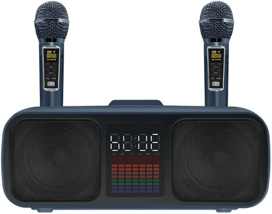 اسپیکر کارائوکه S39 با دو بلندگو، دو میکروفون بی سیم، سازگار با موبایل و تلویزیون، مشکی