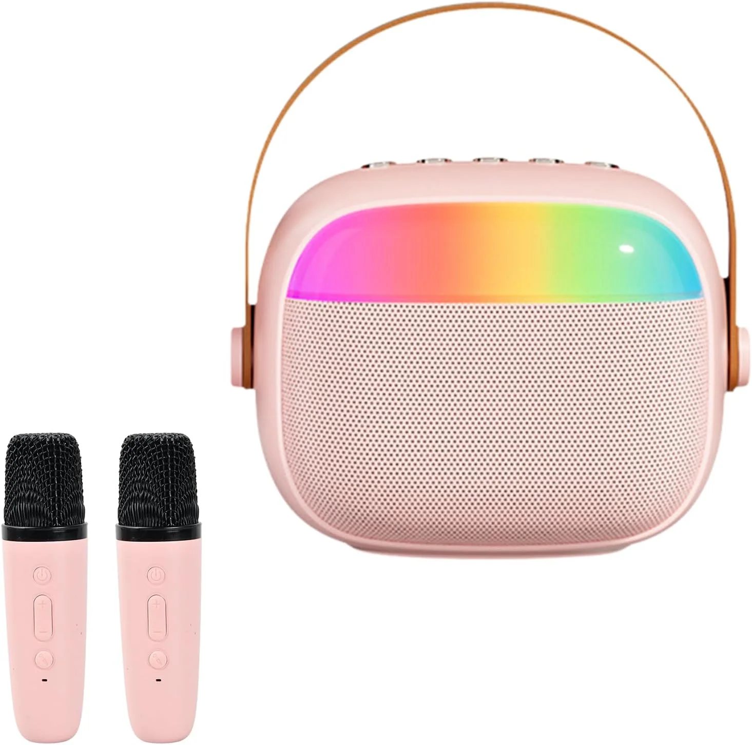 دستگاه کارائوکه + 2 میکروفون بی سیم، دستگاه کارائوکه کوچک با نور LED، بلندگوی موسیقی بلوتوث قابل حمل برای مهمانی خانگی/KTV، فضای باز، مسافرت
