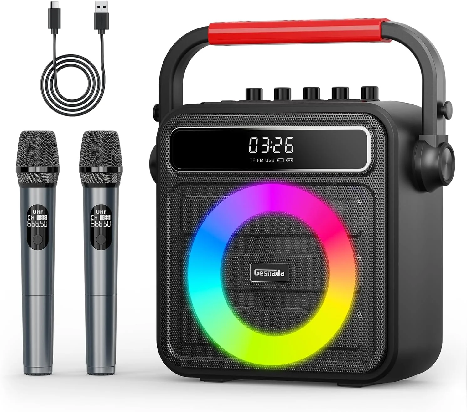 دستگاه کارائوکه با 2 میکروفون بی سیم، بلندگوی بلوتوث قابل حمل با سیستم PA برای آواز خواندن بزرگسالان و کودکان