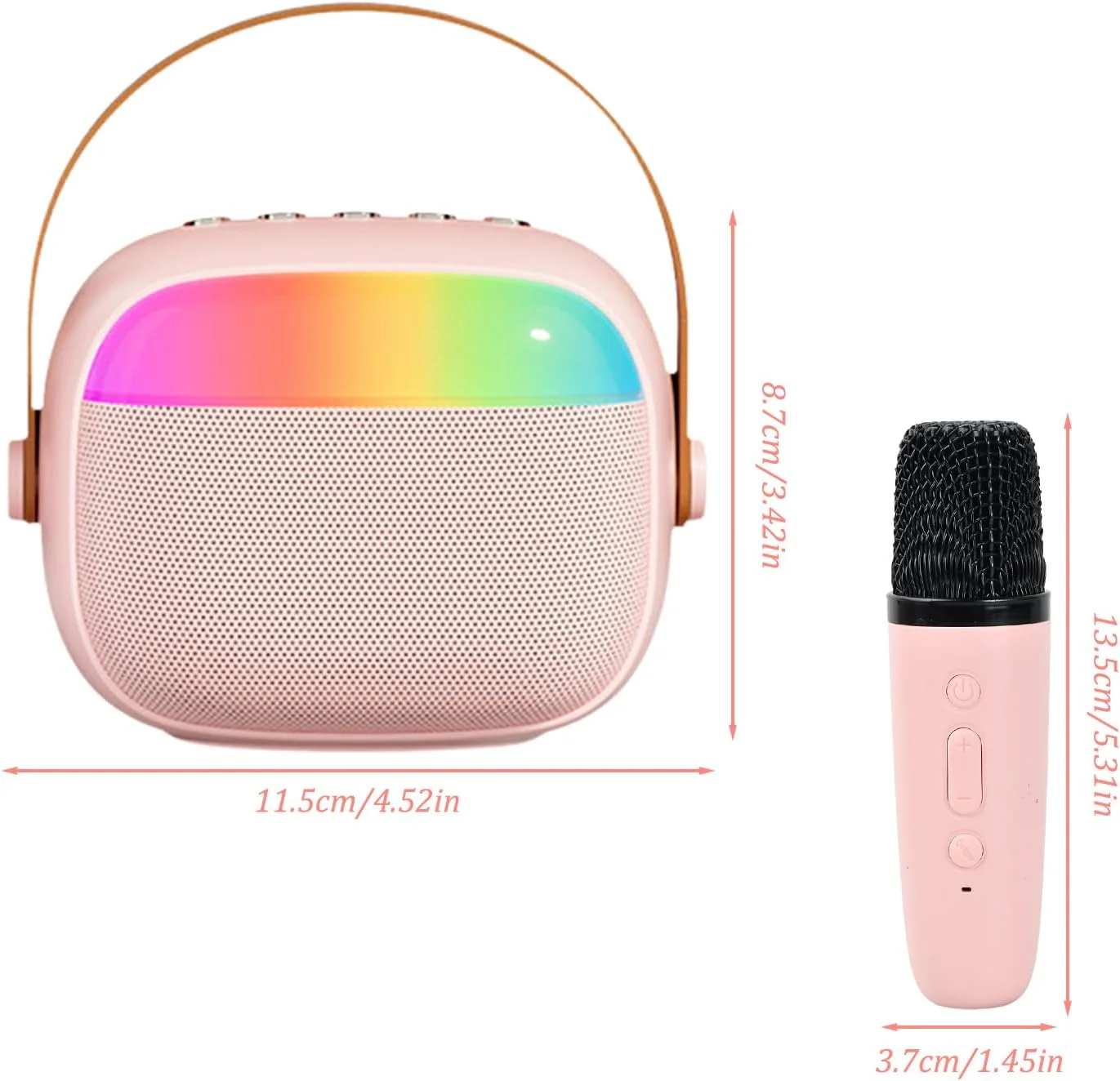 دستگاه کارائوکه + 2 میکروفون بی سیم، دستگاه کارائوکه کوچک با نور LED، بلندگوی موسیقی بلوتوث قابل حمل برای مهمانی خانگی/KTV، فضای باز، مسافرت
