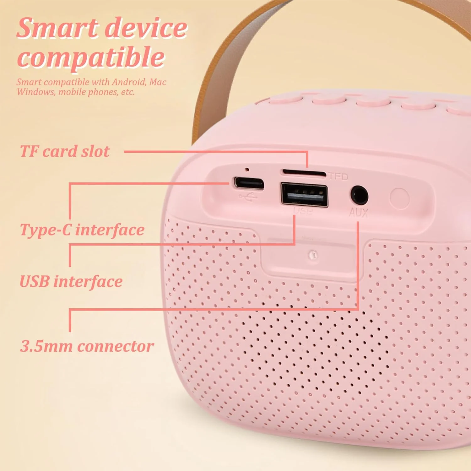 دستگاه کارائوکه + 2 میکروفون بی سیم، دستگاه کارائوکه کوچک با نور LED، بلندگوی موسیقی بلوتوث قابل حمل برای مهمانی خانگی/KTV، فضای باز، مسافرت